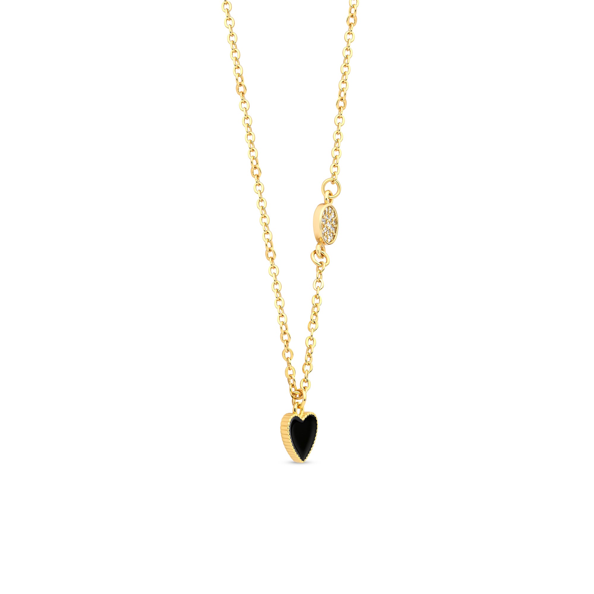 Black Heart Pavé Disc Necklace