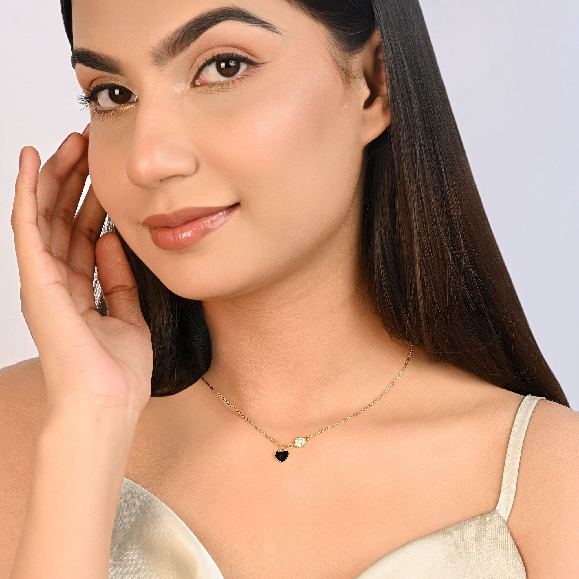 Black Heart Pavé Disc Necklace