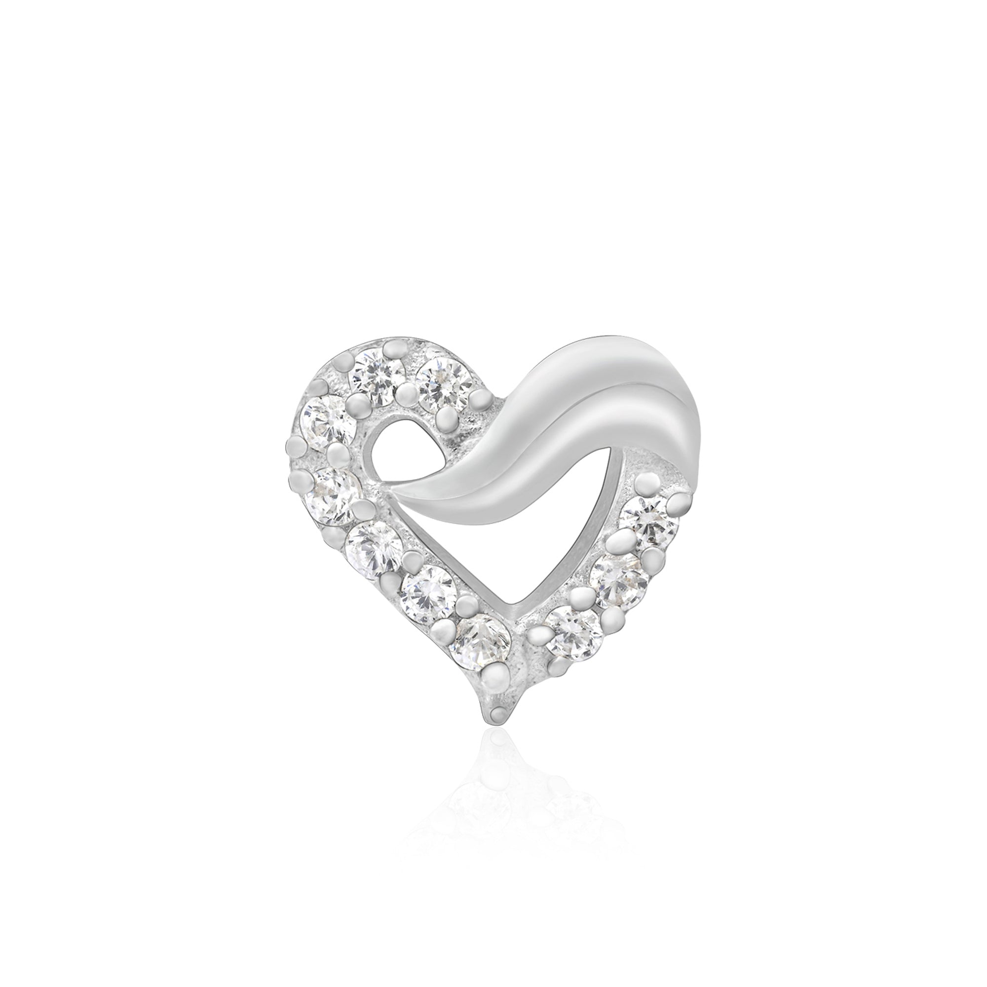 Wave-Heart Sparkle Silver Nose Pin