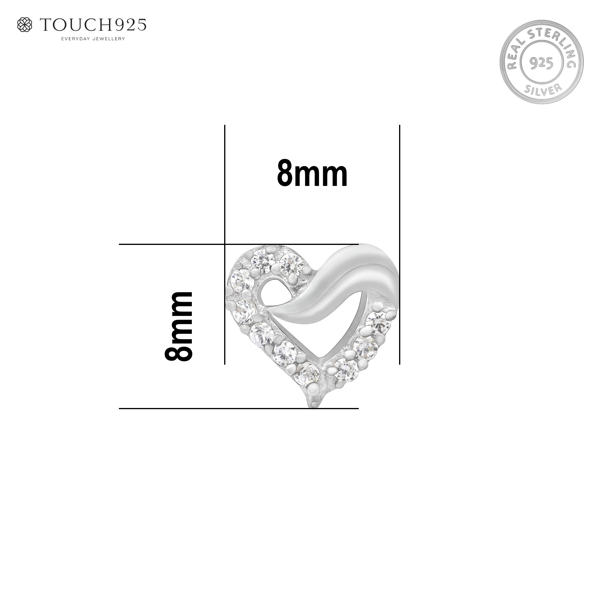 Wave-Heart Sparkle Silver Nose Pin