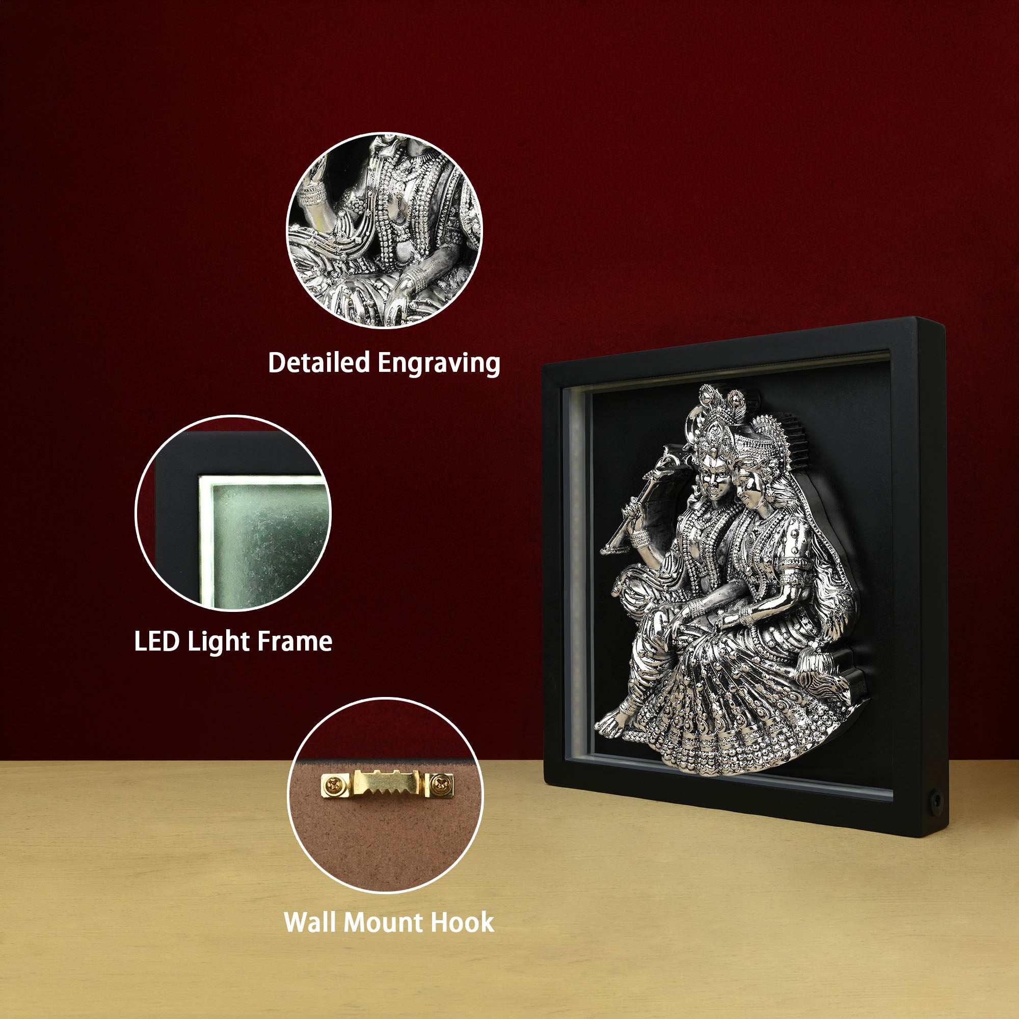 999 Silver Plated Radha Krishna LED Frame