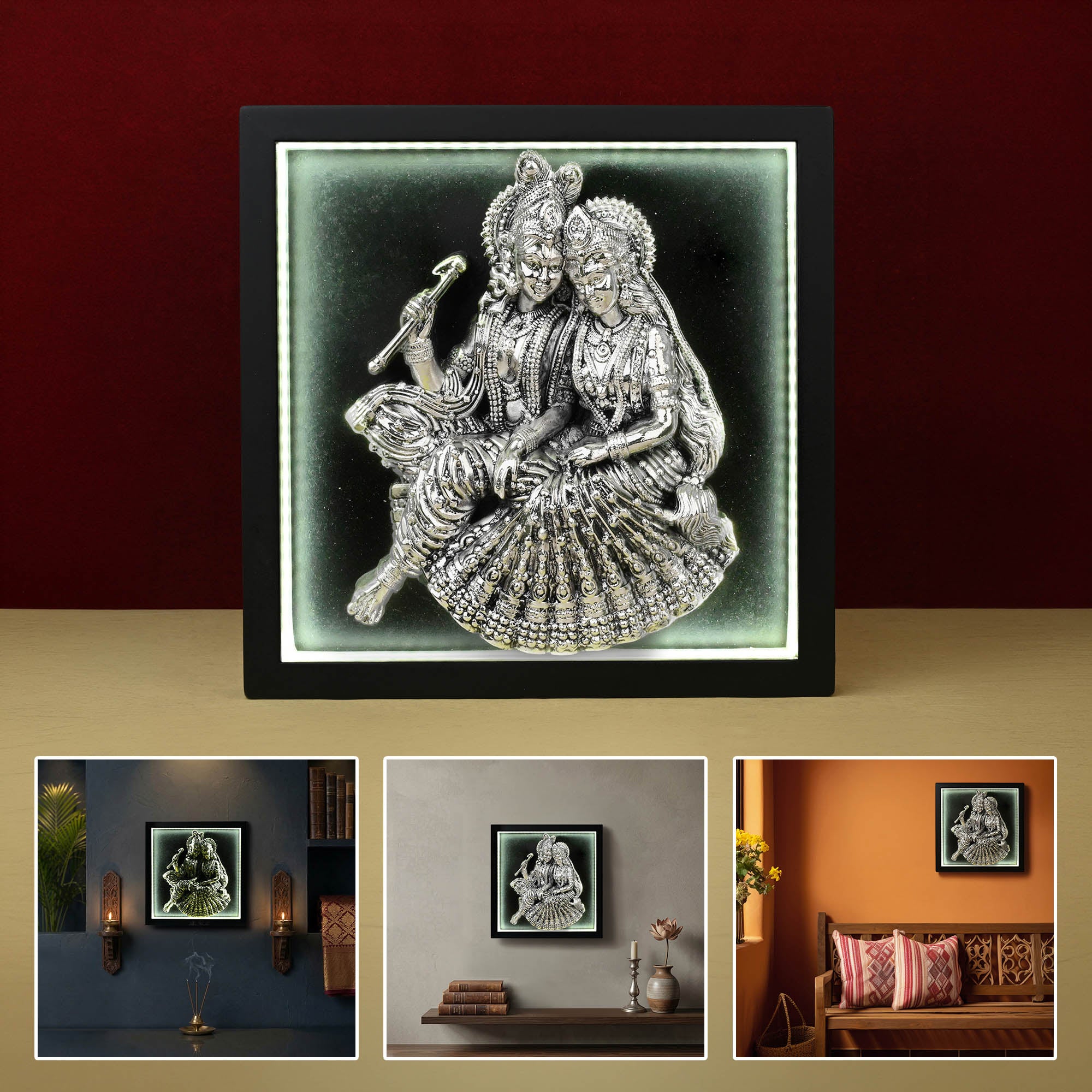 999 Silver Plated Radha Krishna LED Frame