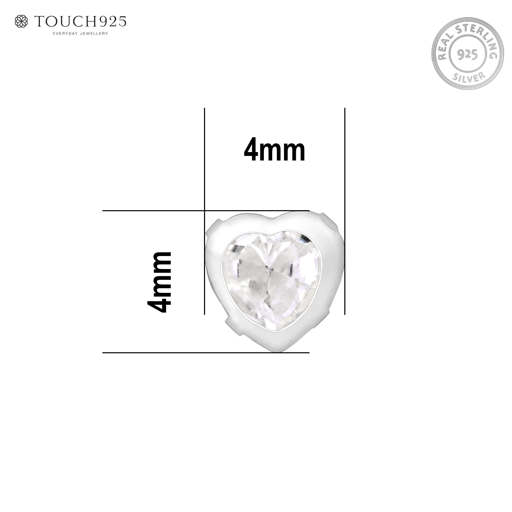 Bezel Heart-Stone Silver Nose Pin