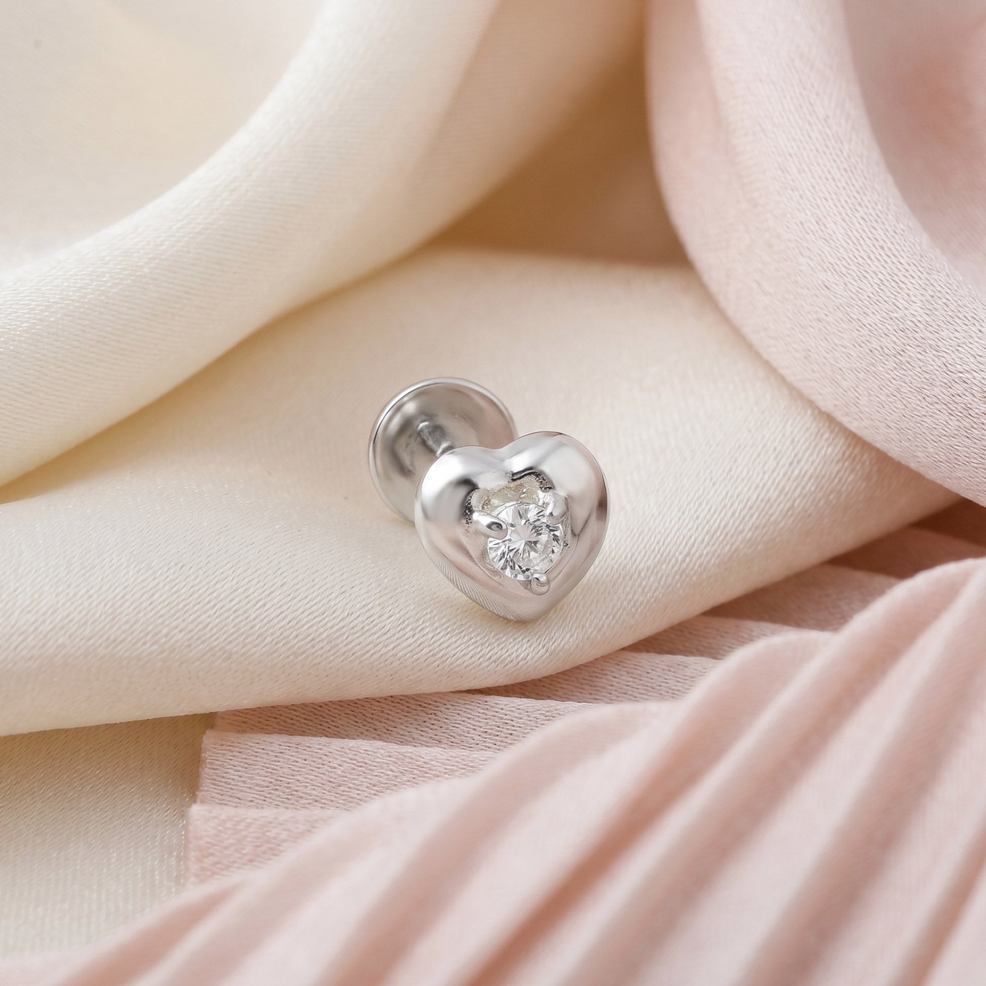 Heart Zircon Solitaire Silver Stud