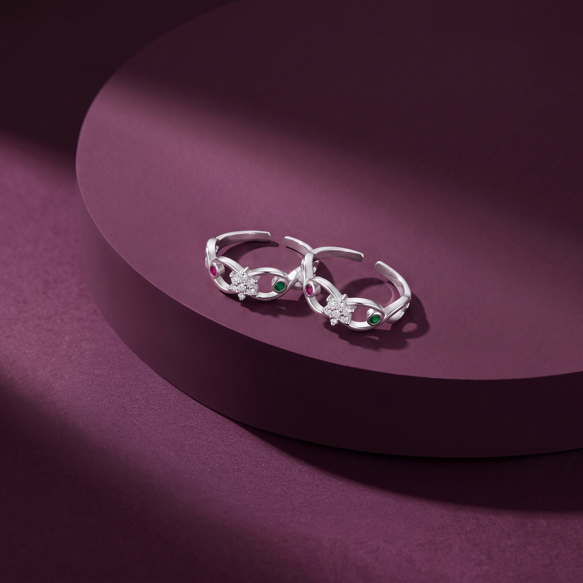 Ruby Floral Cluster Toe Ring