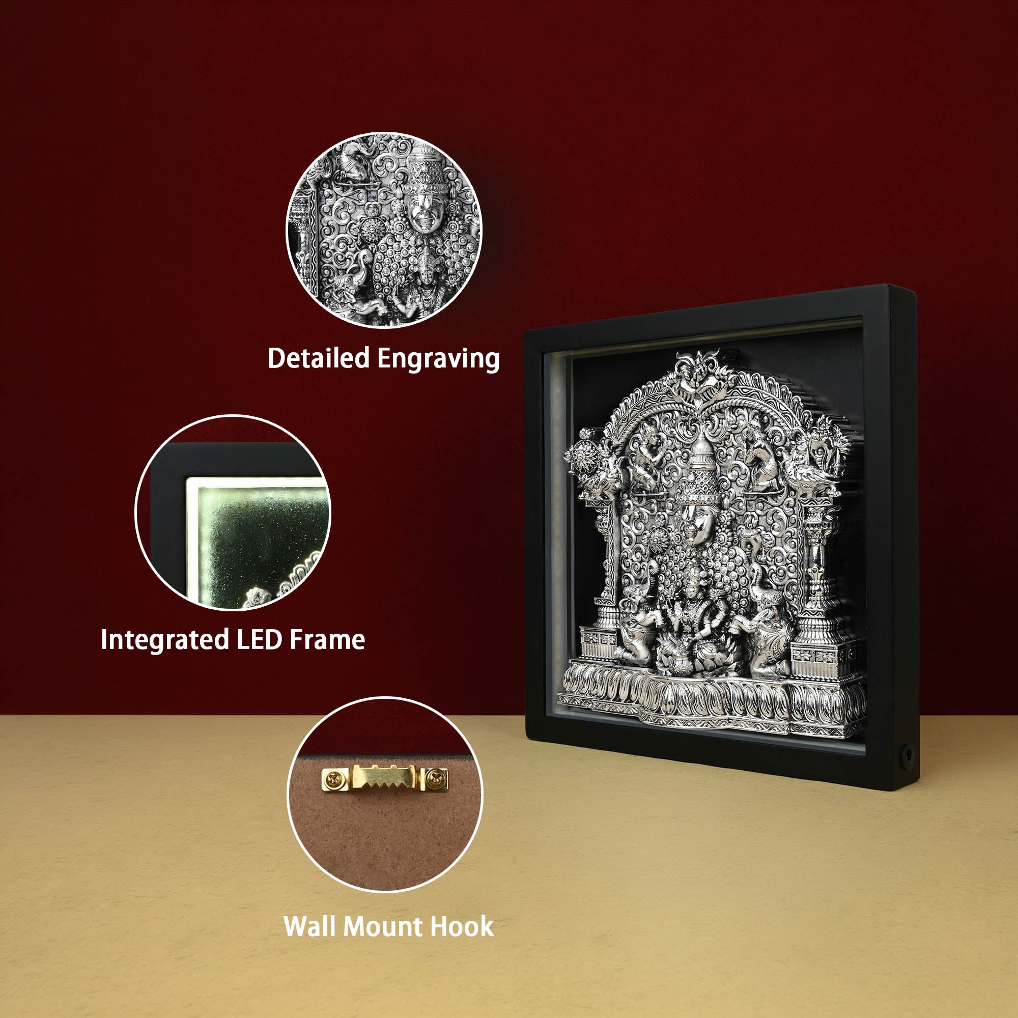 999 Silver Lakshmi Venkateshwar LED Frame