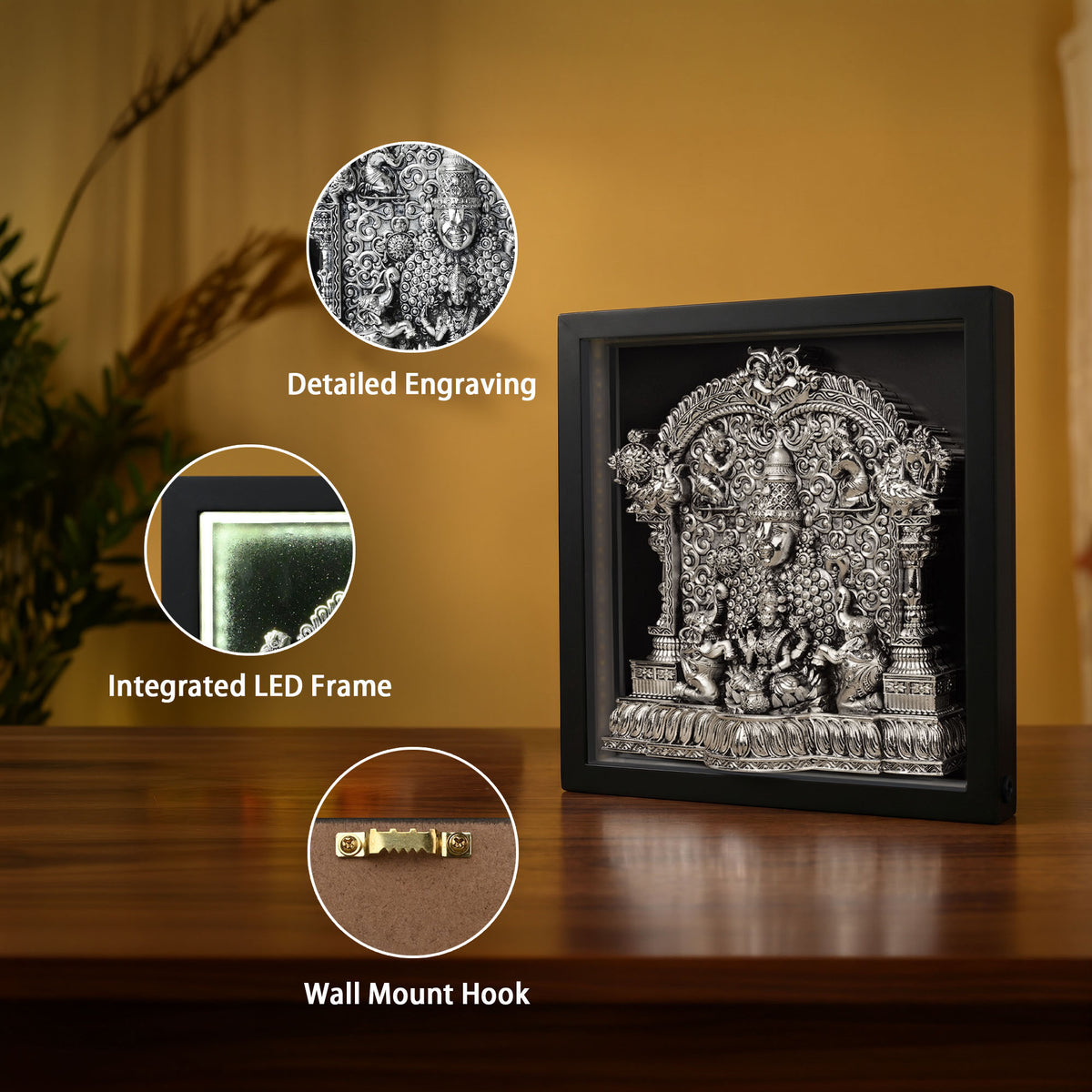999 Silver Lakshmi Venkateshwar LED Frame