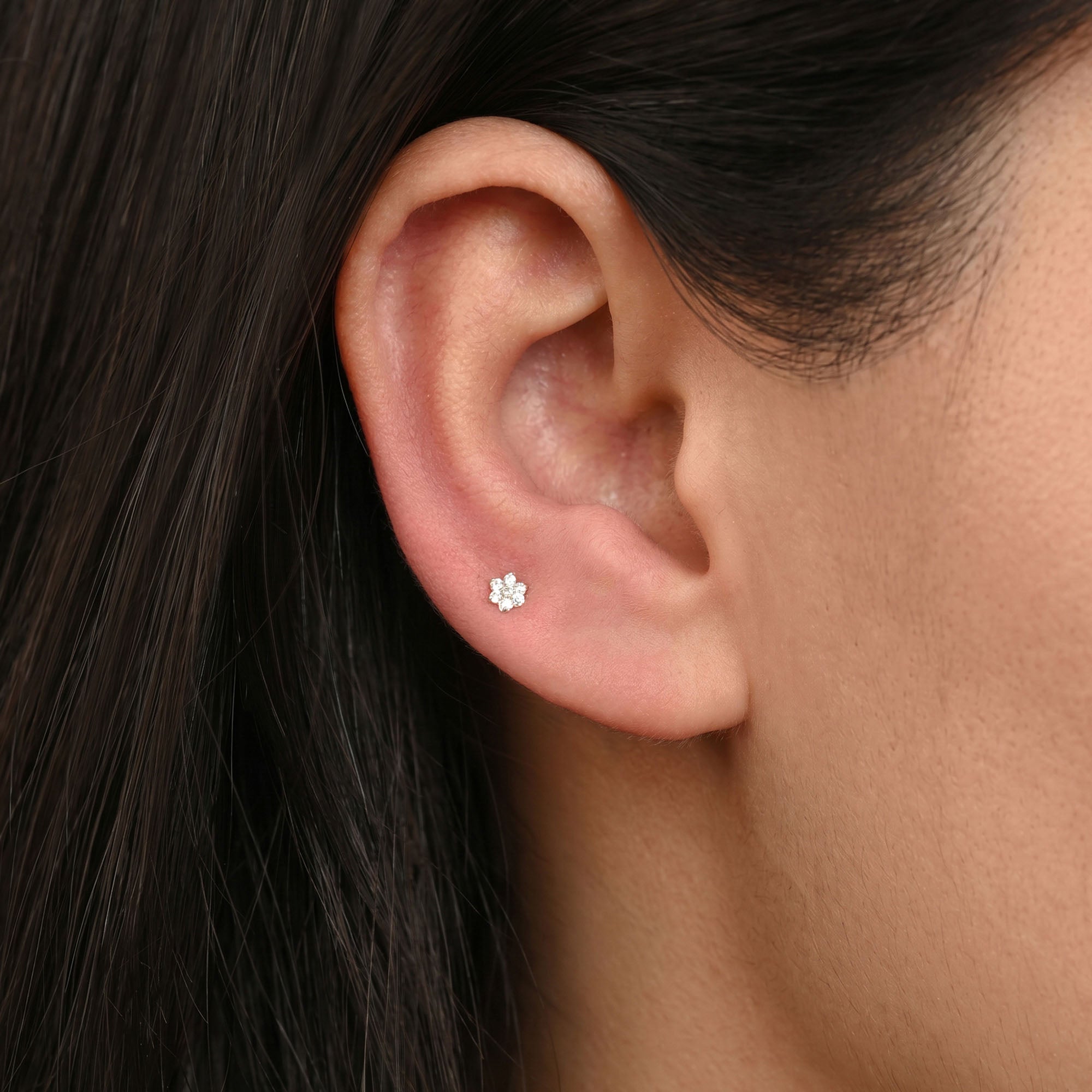 Floral Cluster Zircon Silver Stud