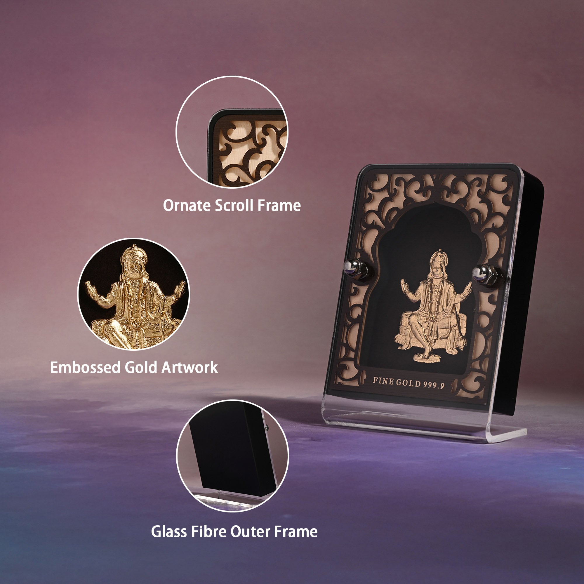 24K Gold Foil Lord Hanuman Frame