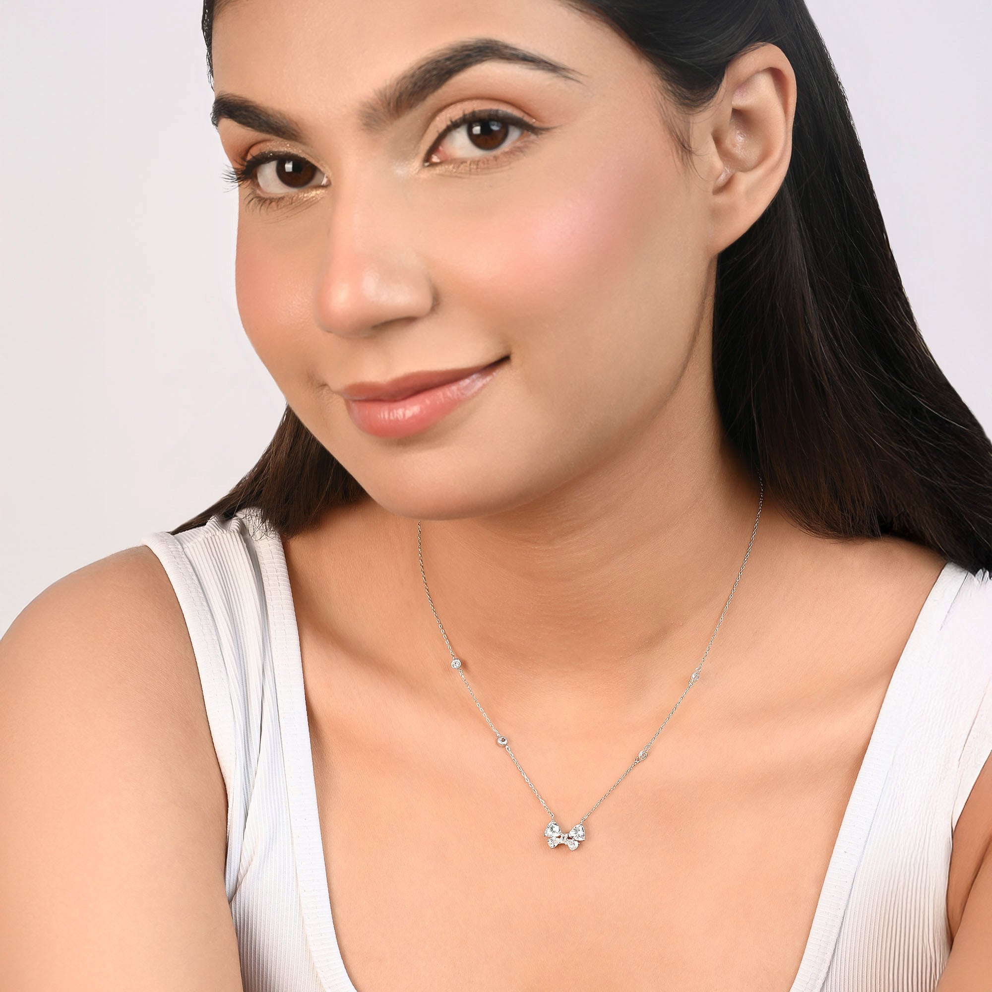 Bow Charm Station Necklace