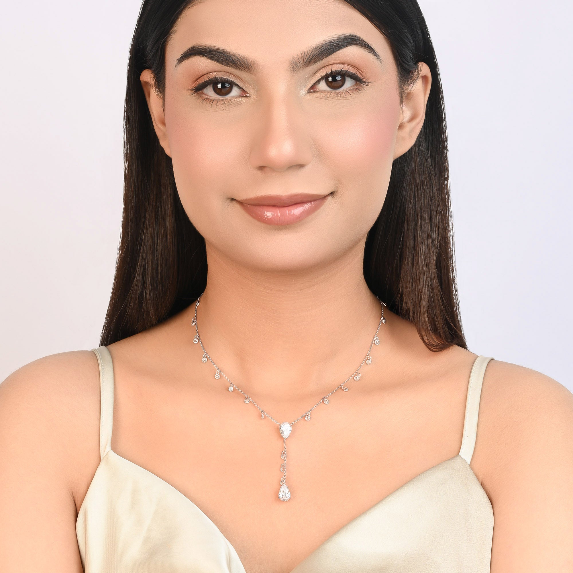 Lariat Silver Drop Necklace