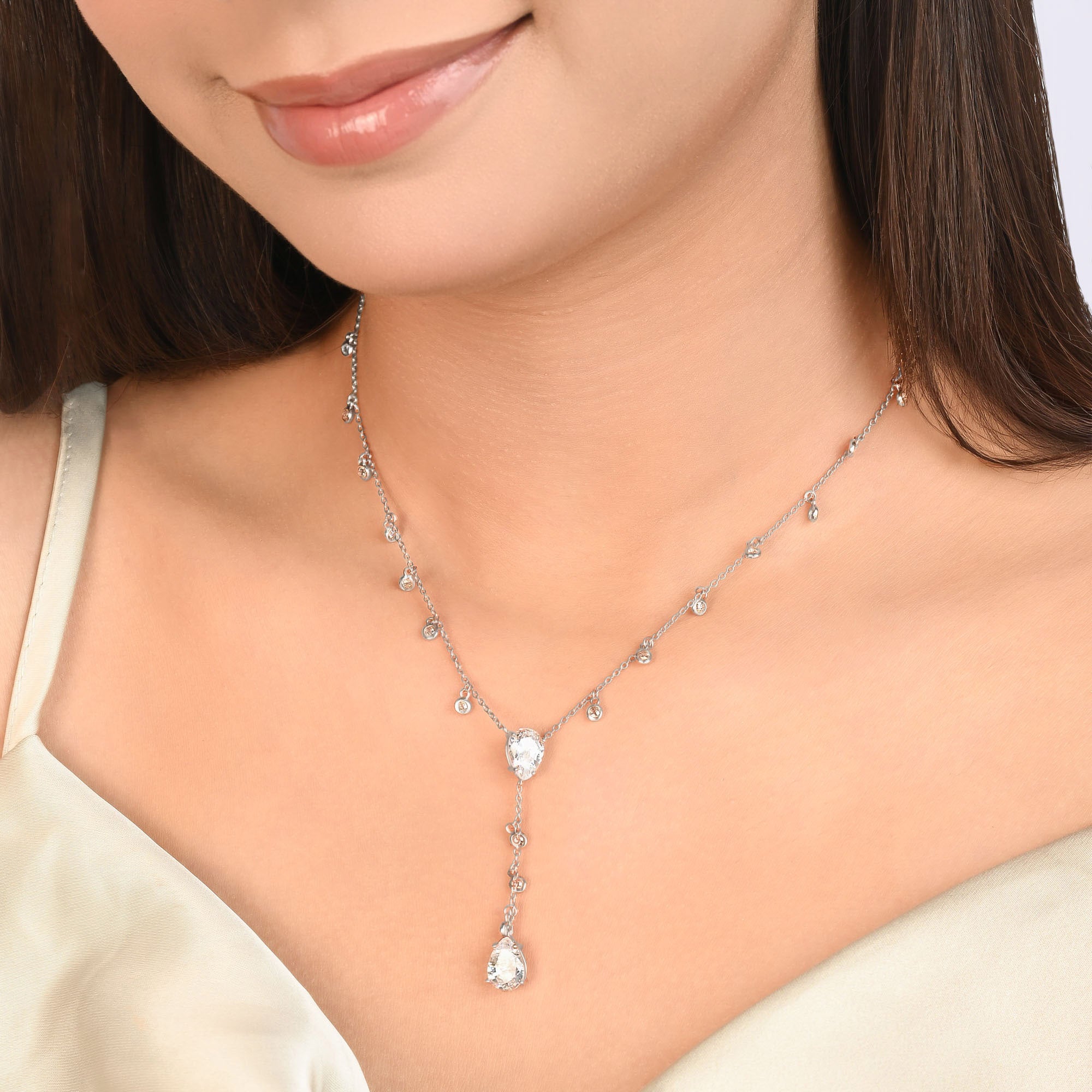 Lariat Silver Drop Necklace