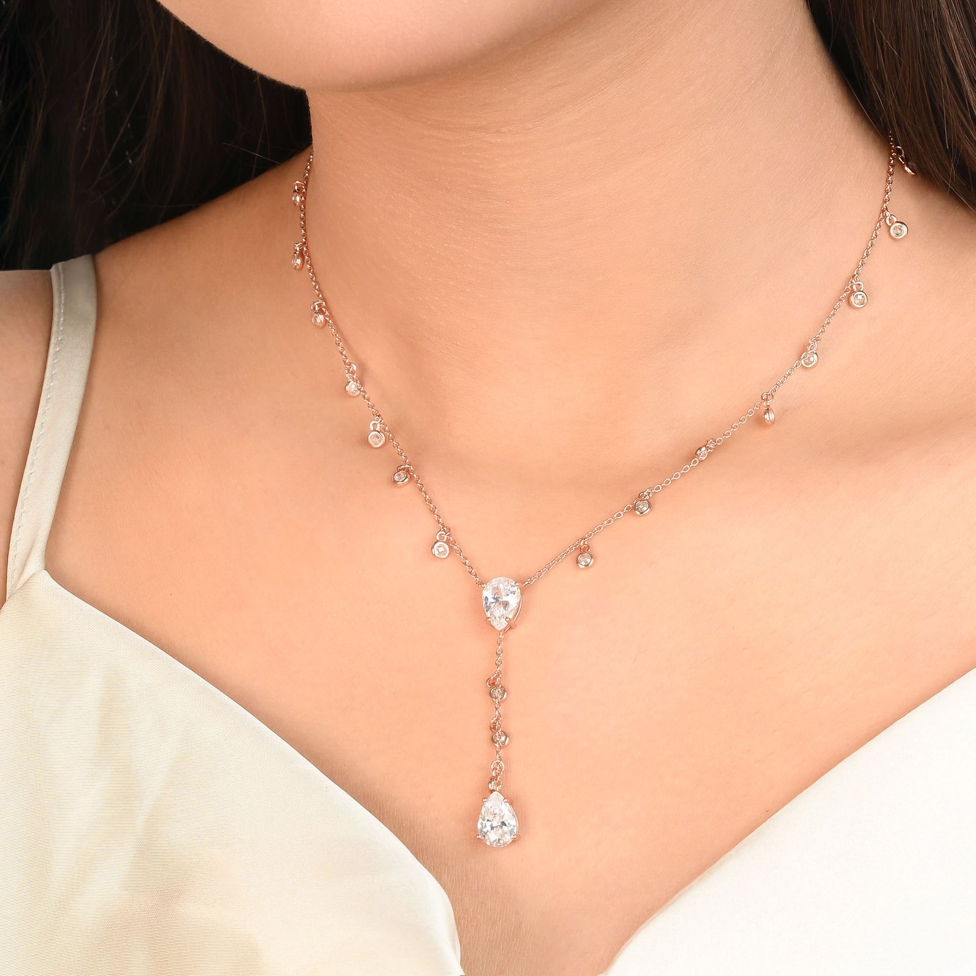 Lariat Silver Drop Necklace