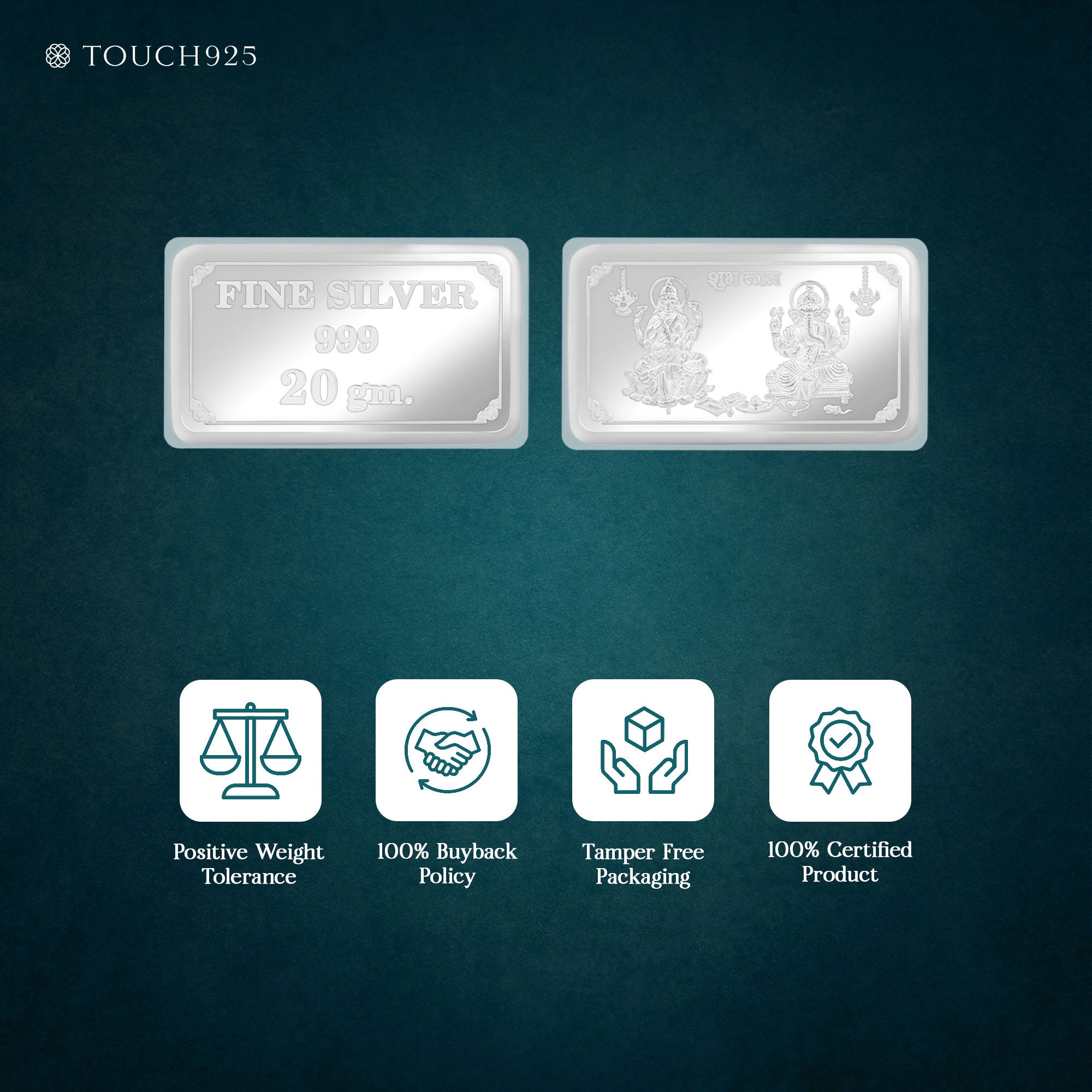 999 Silver 20g Ganesh and Laxmi Bar