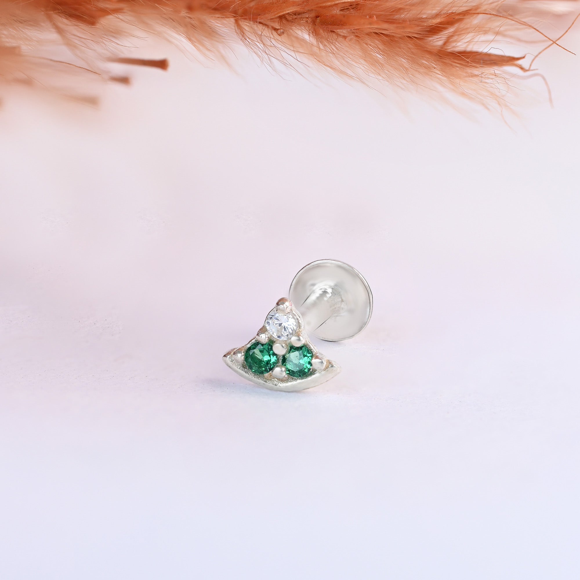 Crescent Sparkle Silver Nose Pin