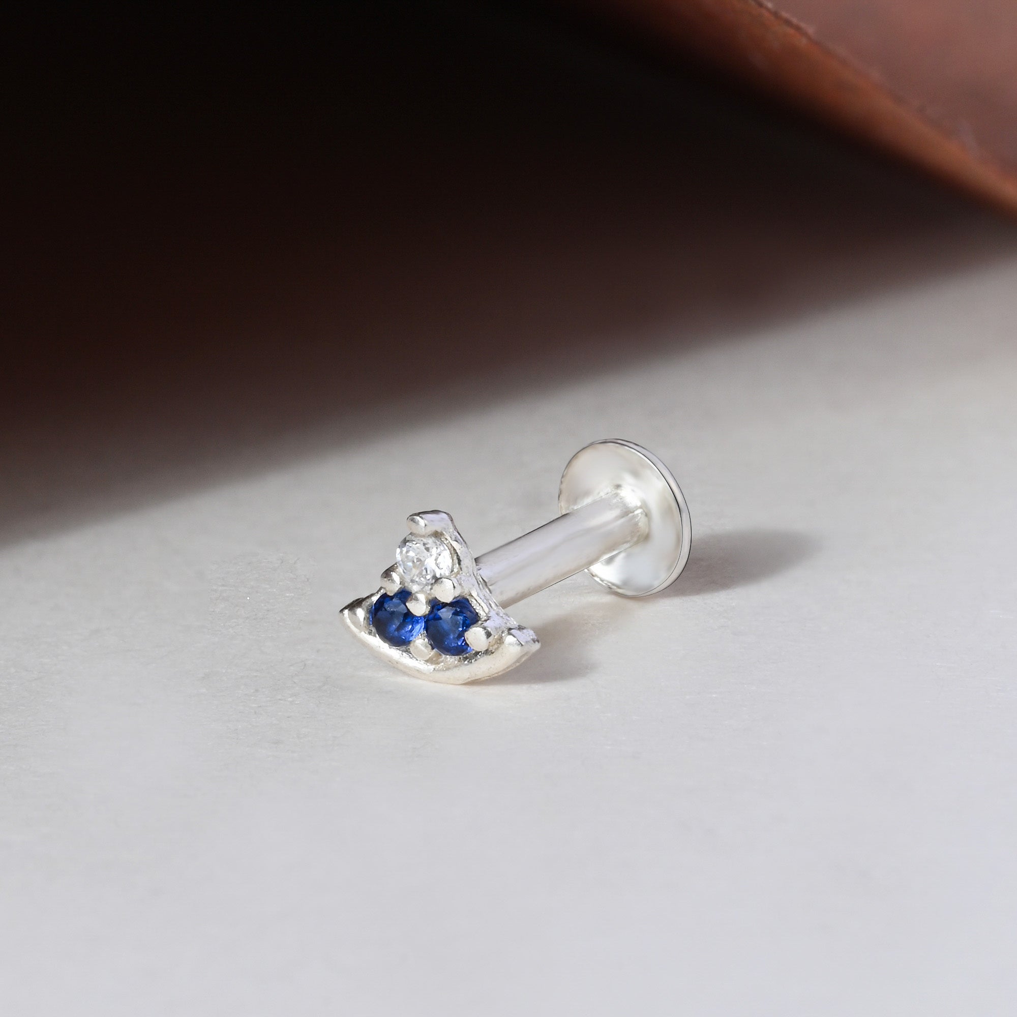 Crescent Sparkle Silver Nose Pin