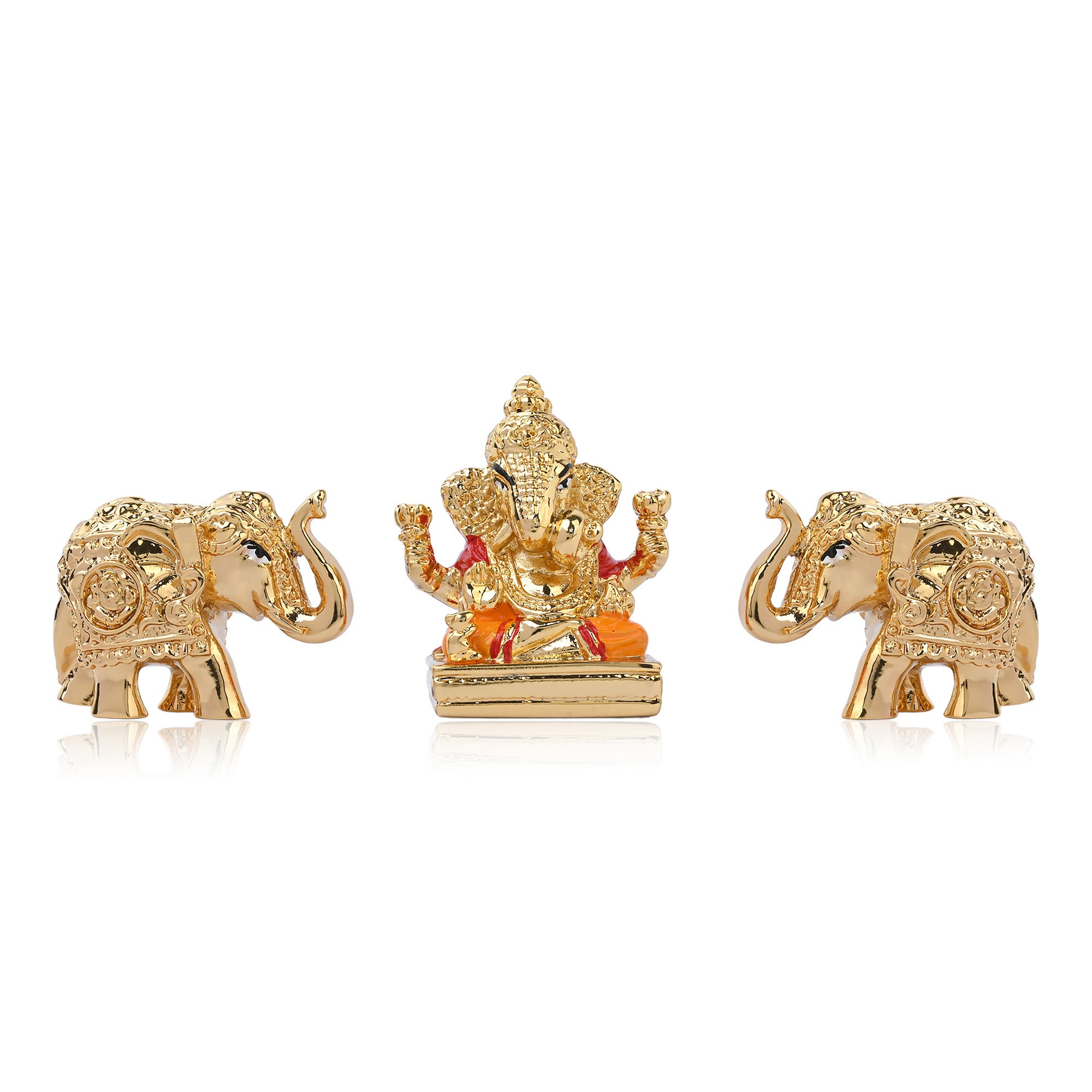 24K Gold Foil Ganesha & Elephant Idols Set