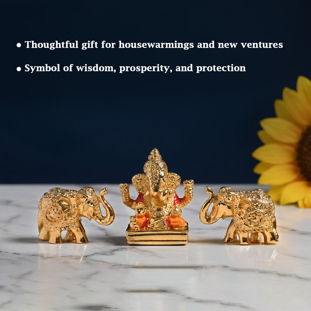 24K Gold Foil Ganesha & Elephant Idols Set