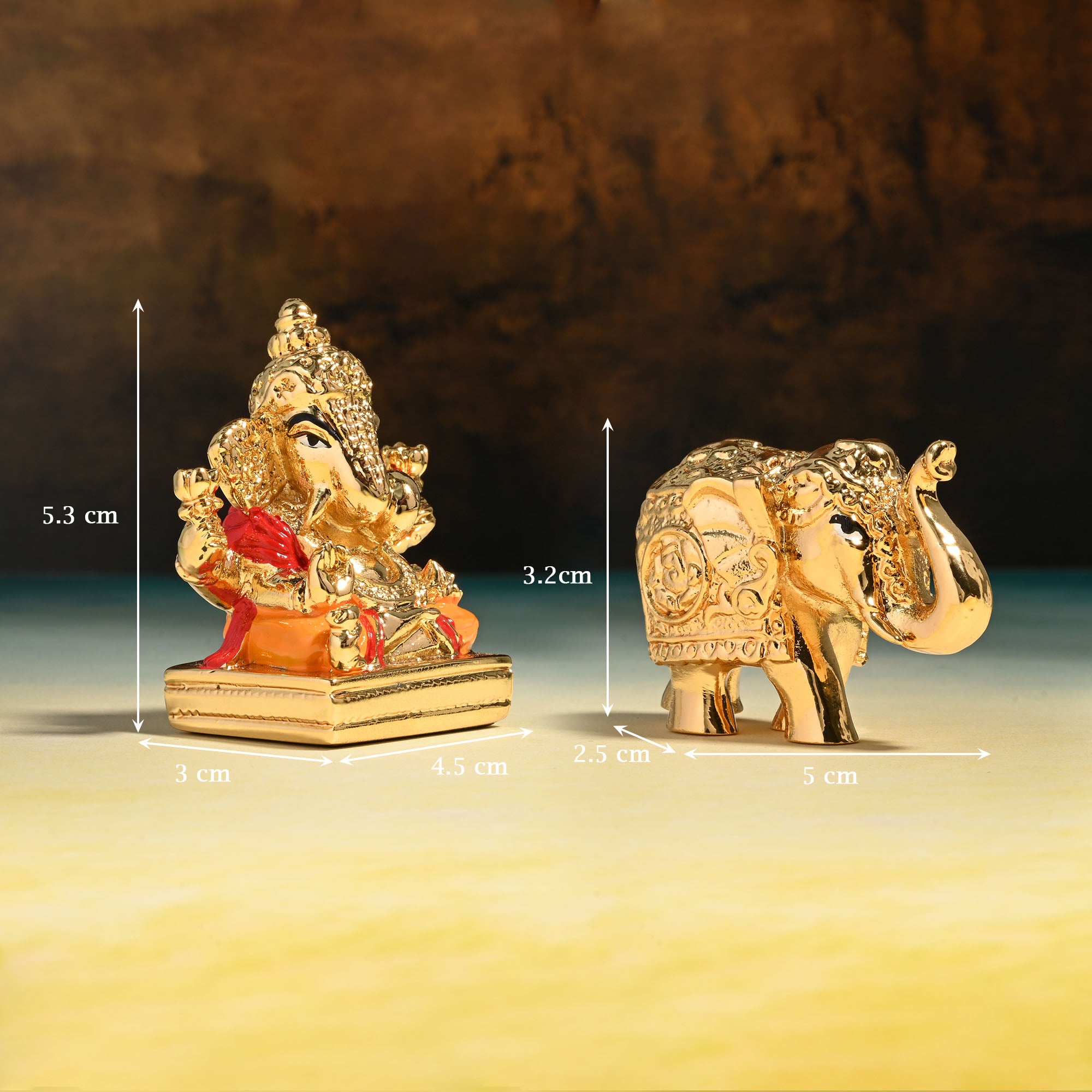 24K Gold Foil Ganesha & Elephant Idols Set