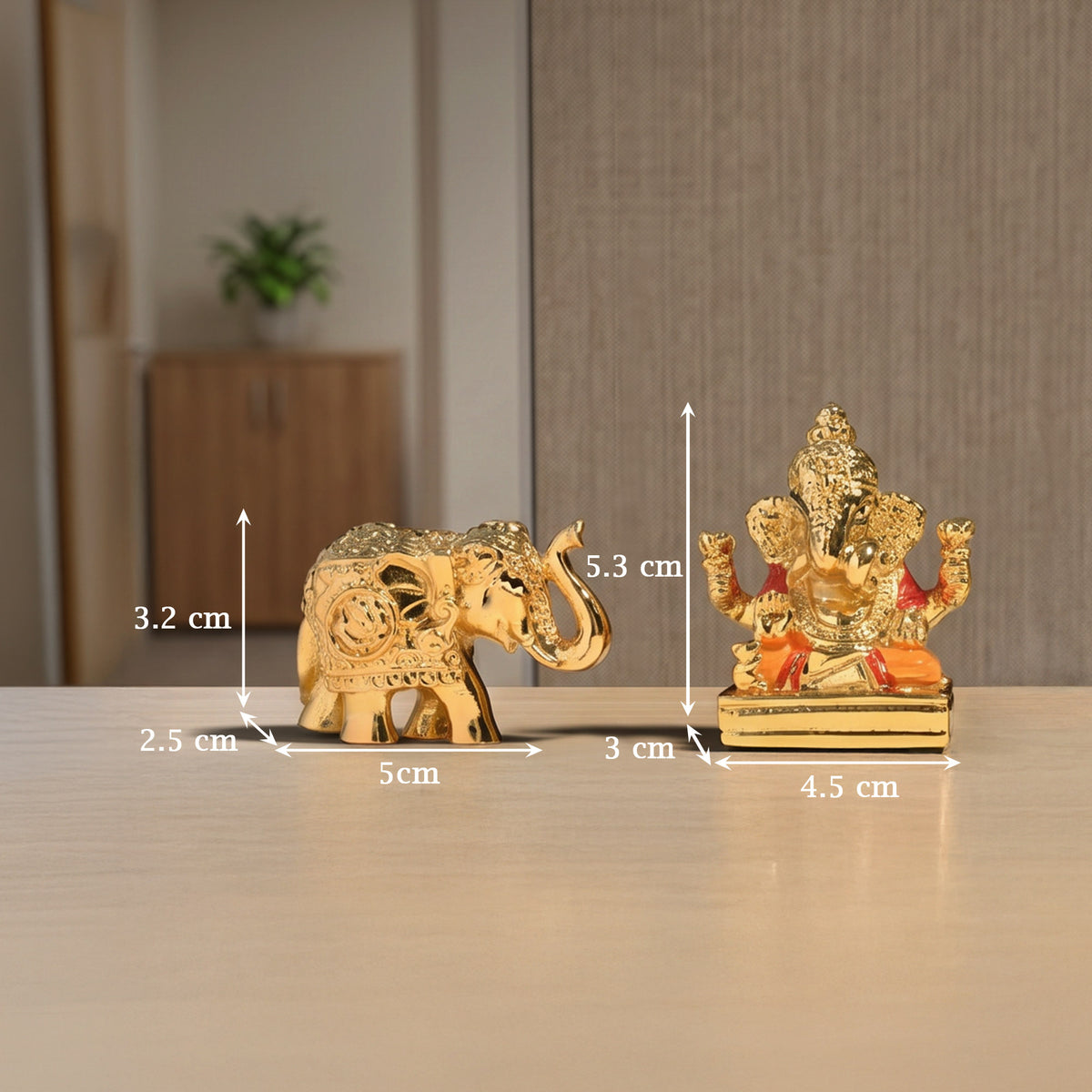 24K Gold Foil Ganesha & Elephant Idols Set