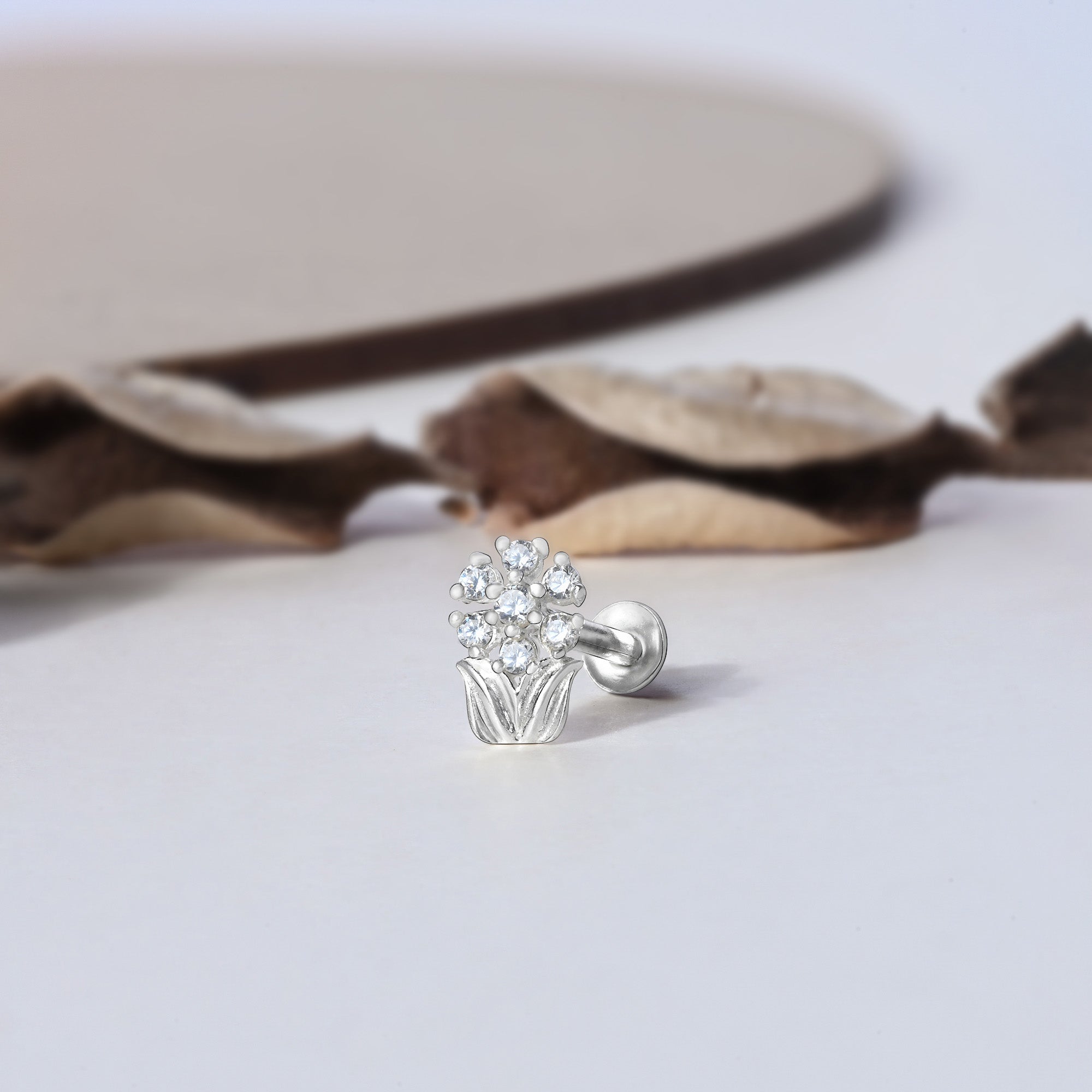 Chaand Phool Silver Nose Pin