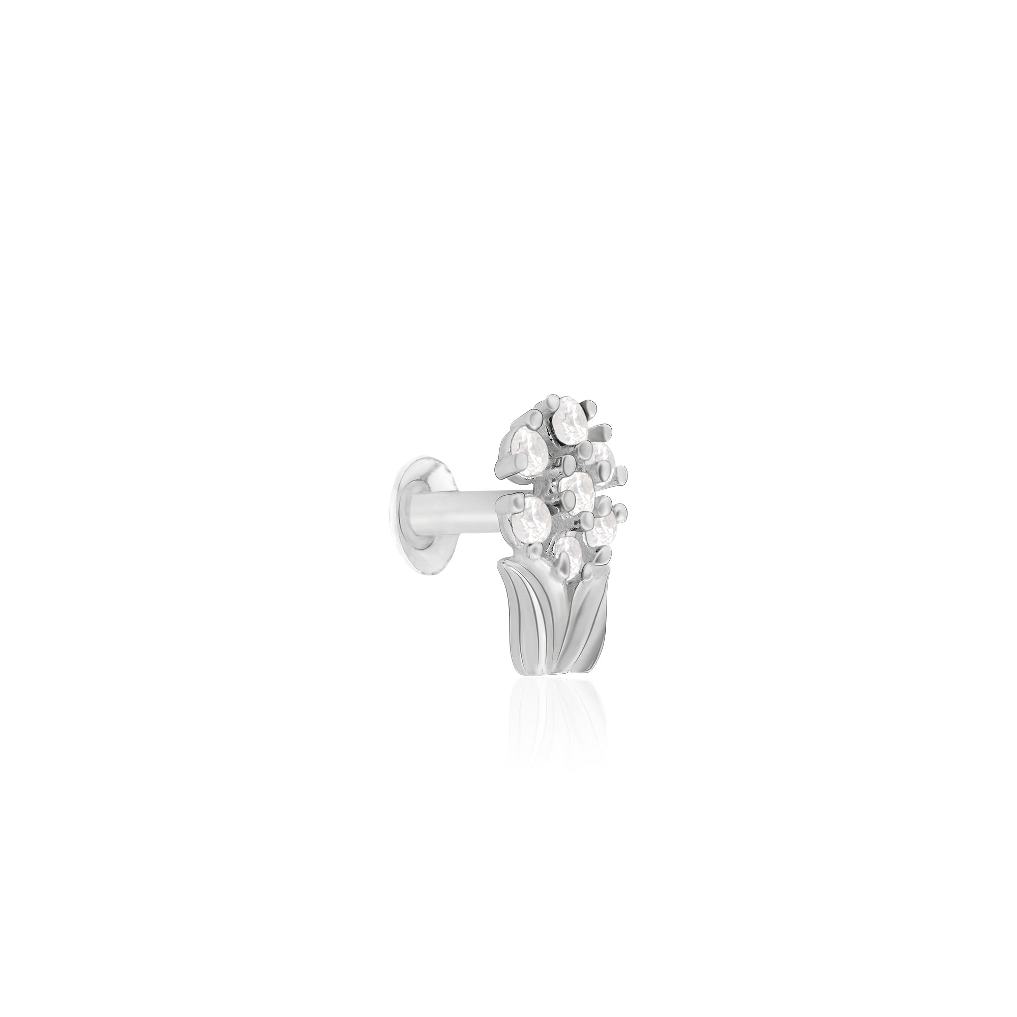 Chaand Phool Silver Nose Pin
