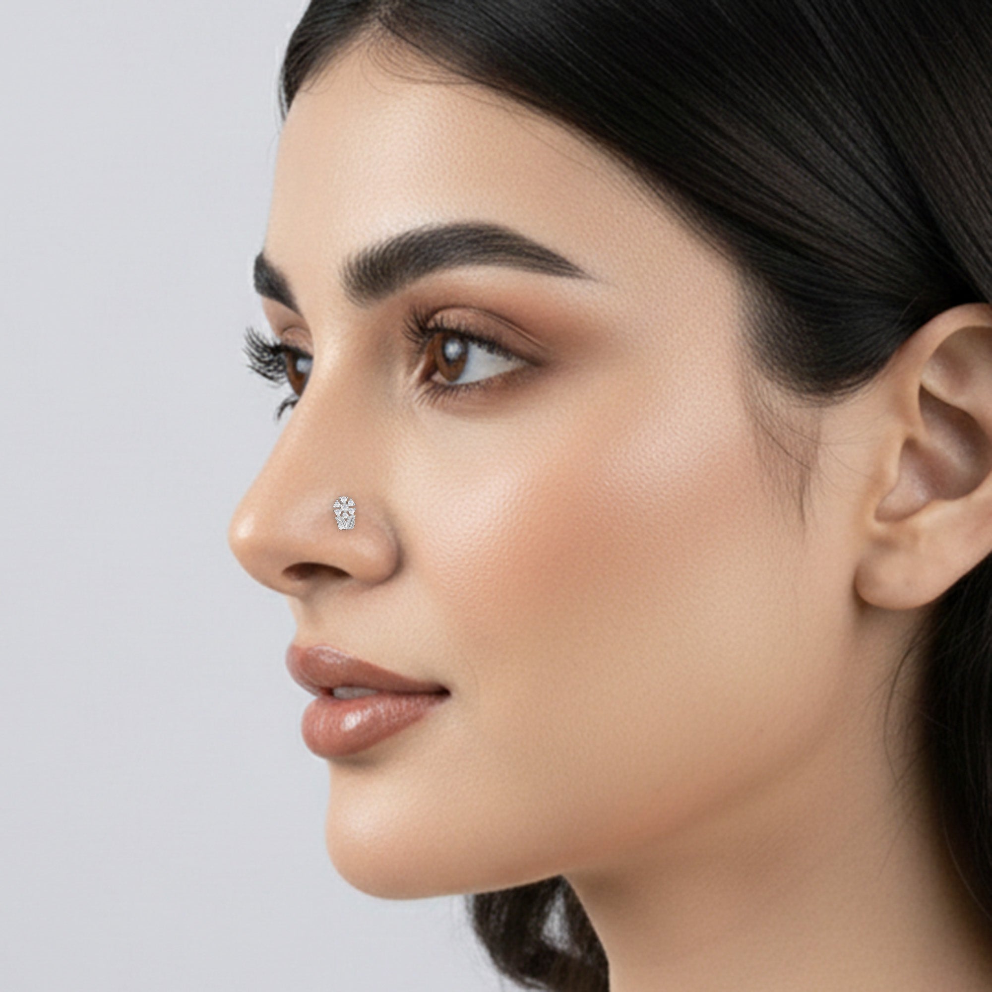 Chaand Phool Silver Nose Pin