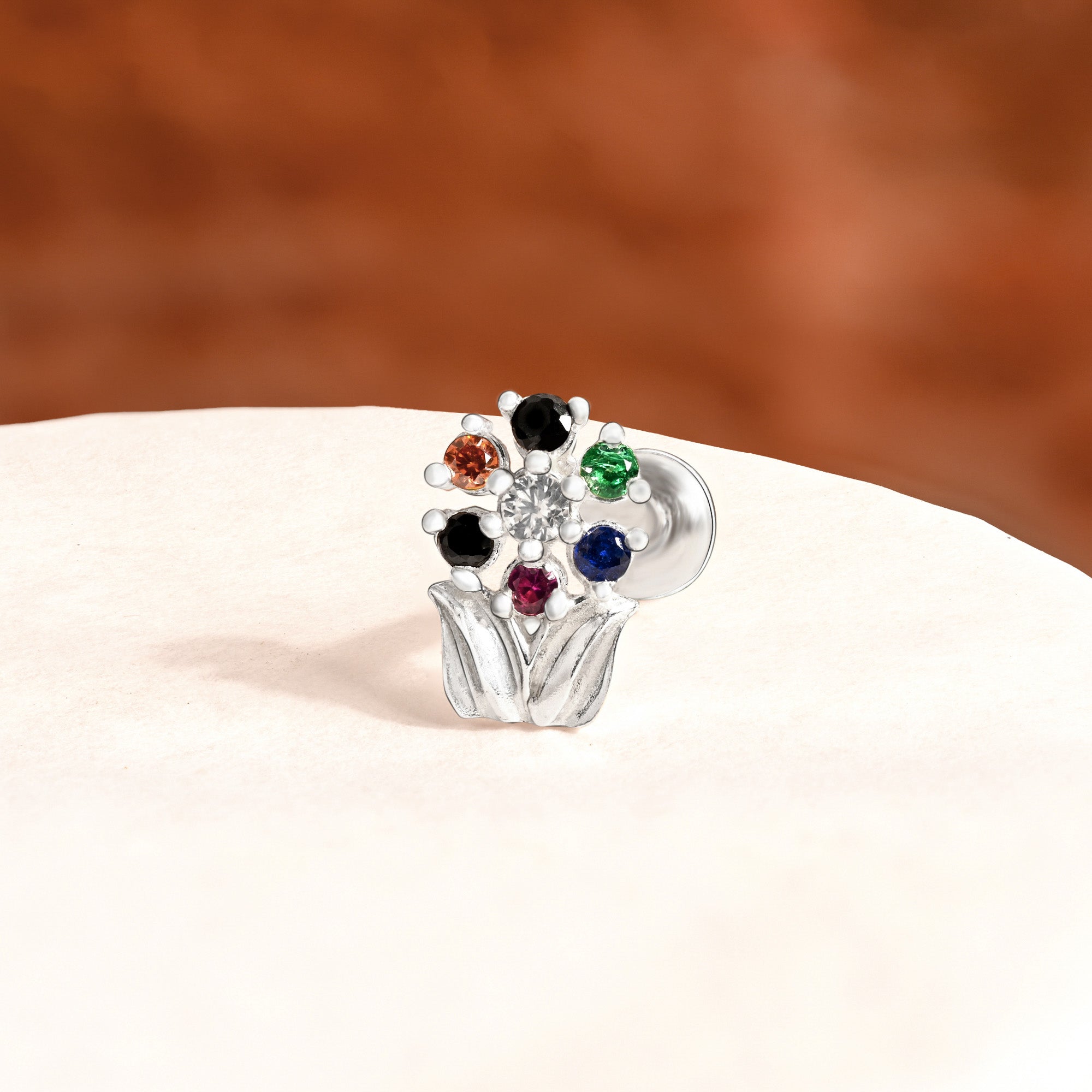 Chaand Phool Silver Nose Pin