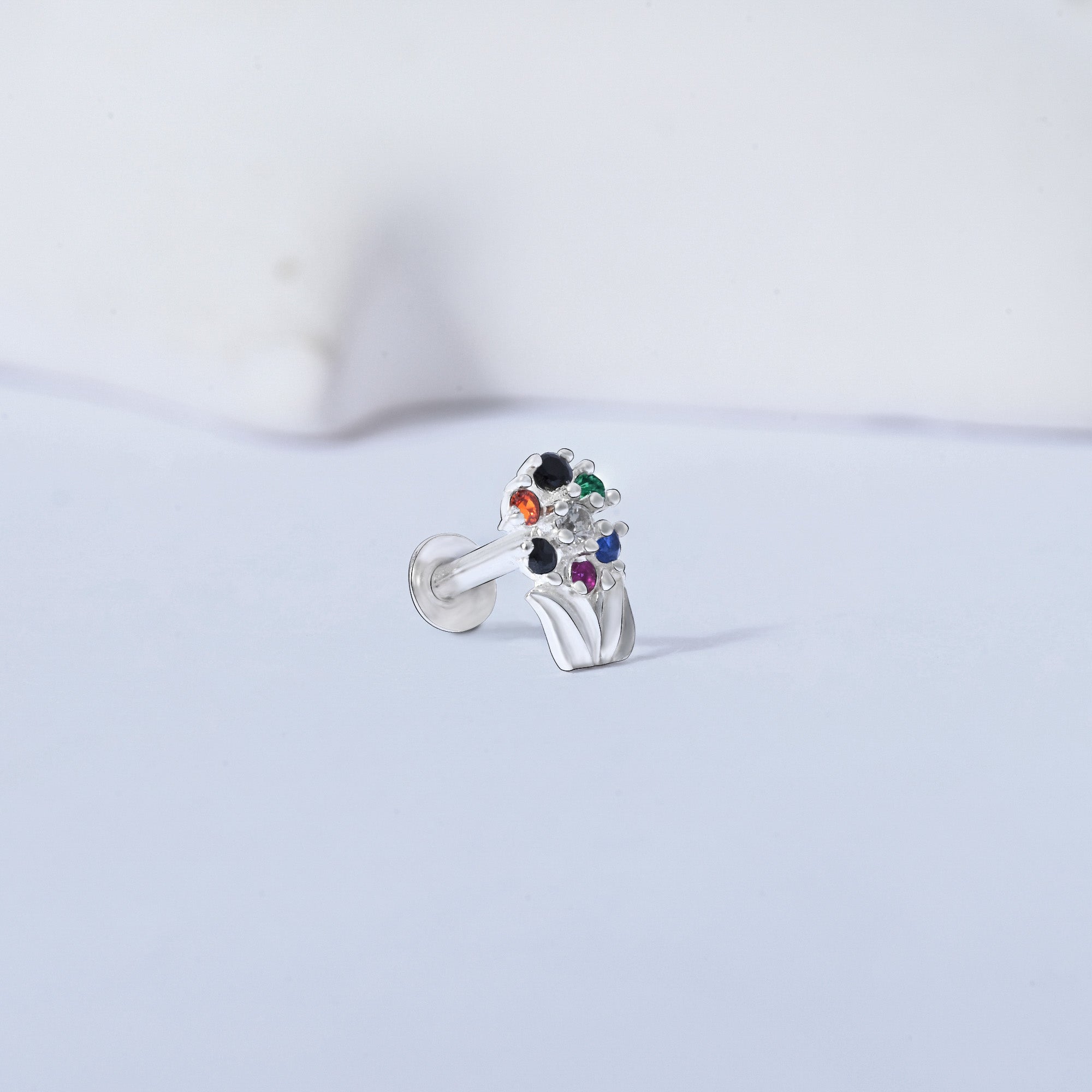 Chaand Phool Silver Nose Pin