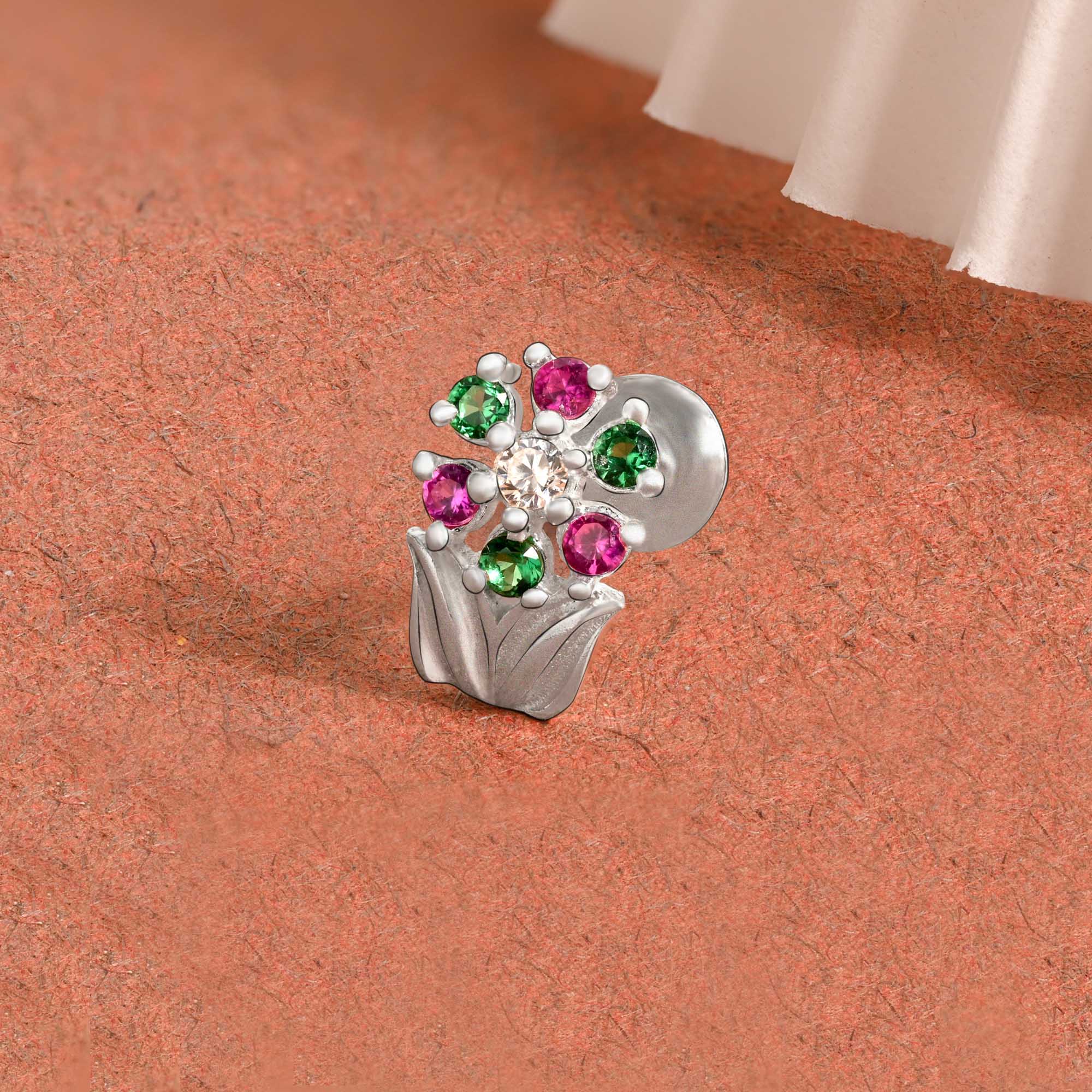 Chaand Phool Silver Nose Pin