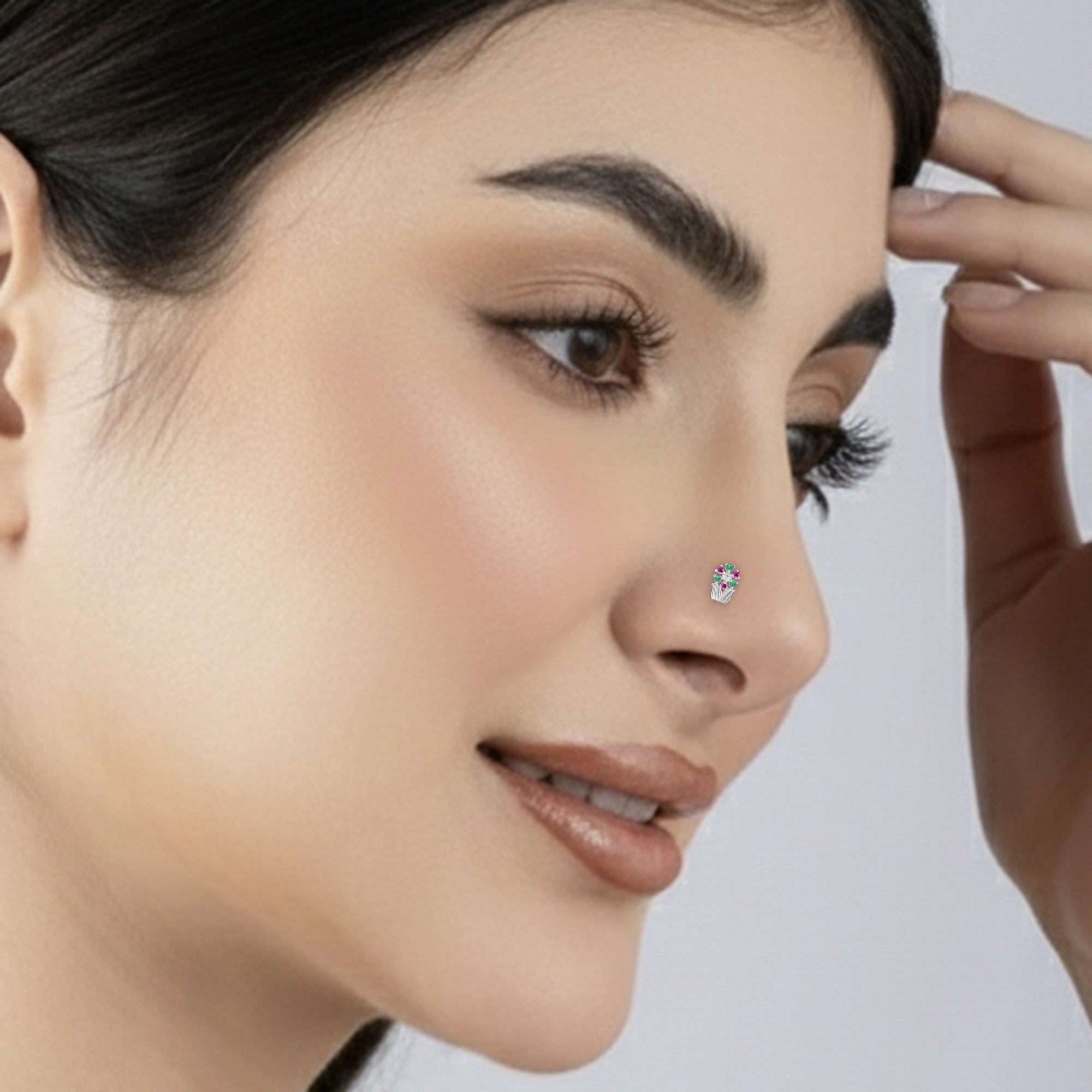Chaand Phool Silver Nose Pin