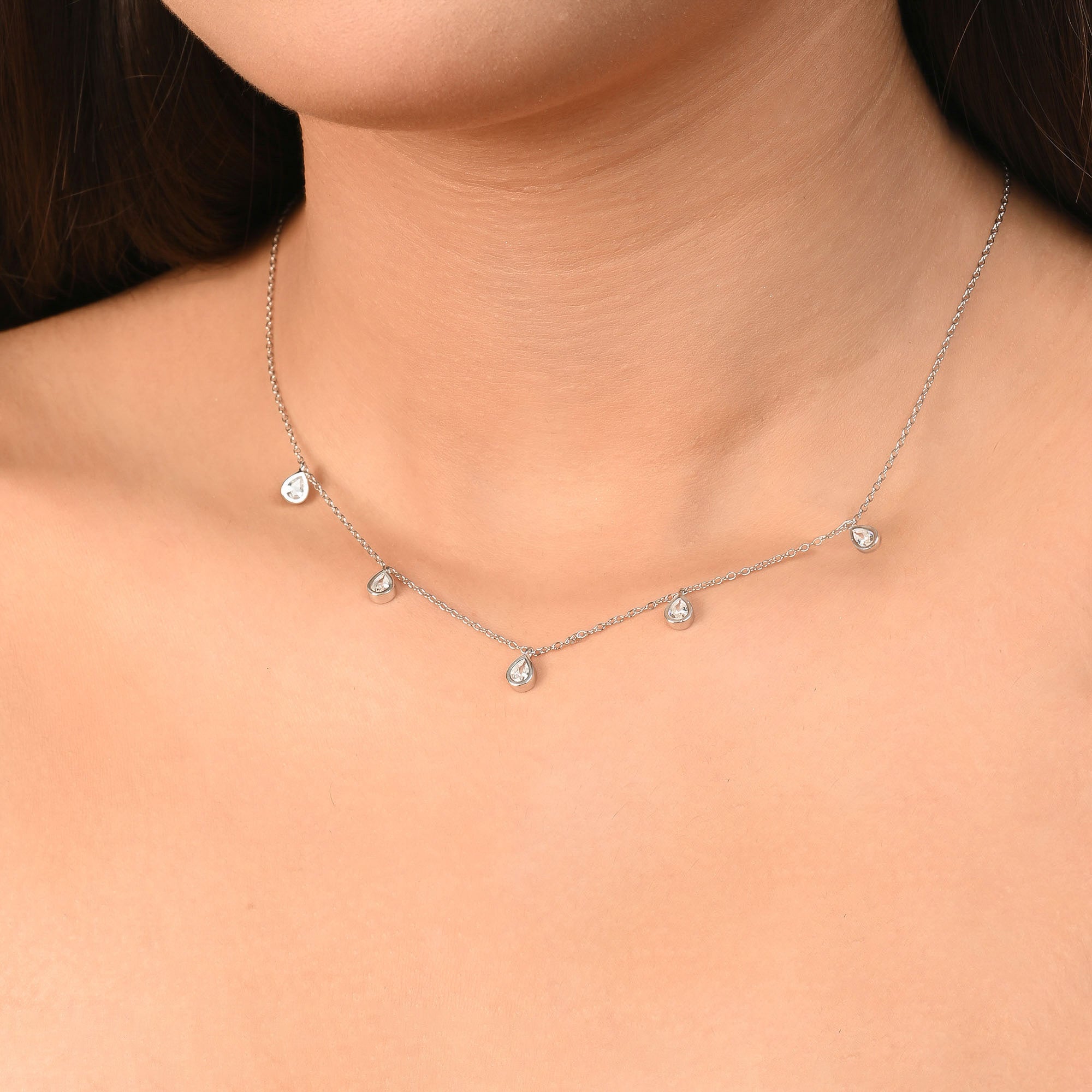 Teardrop Charm Silver Necklace