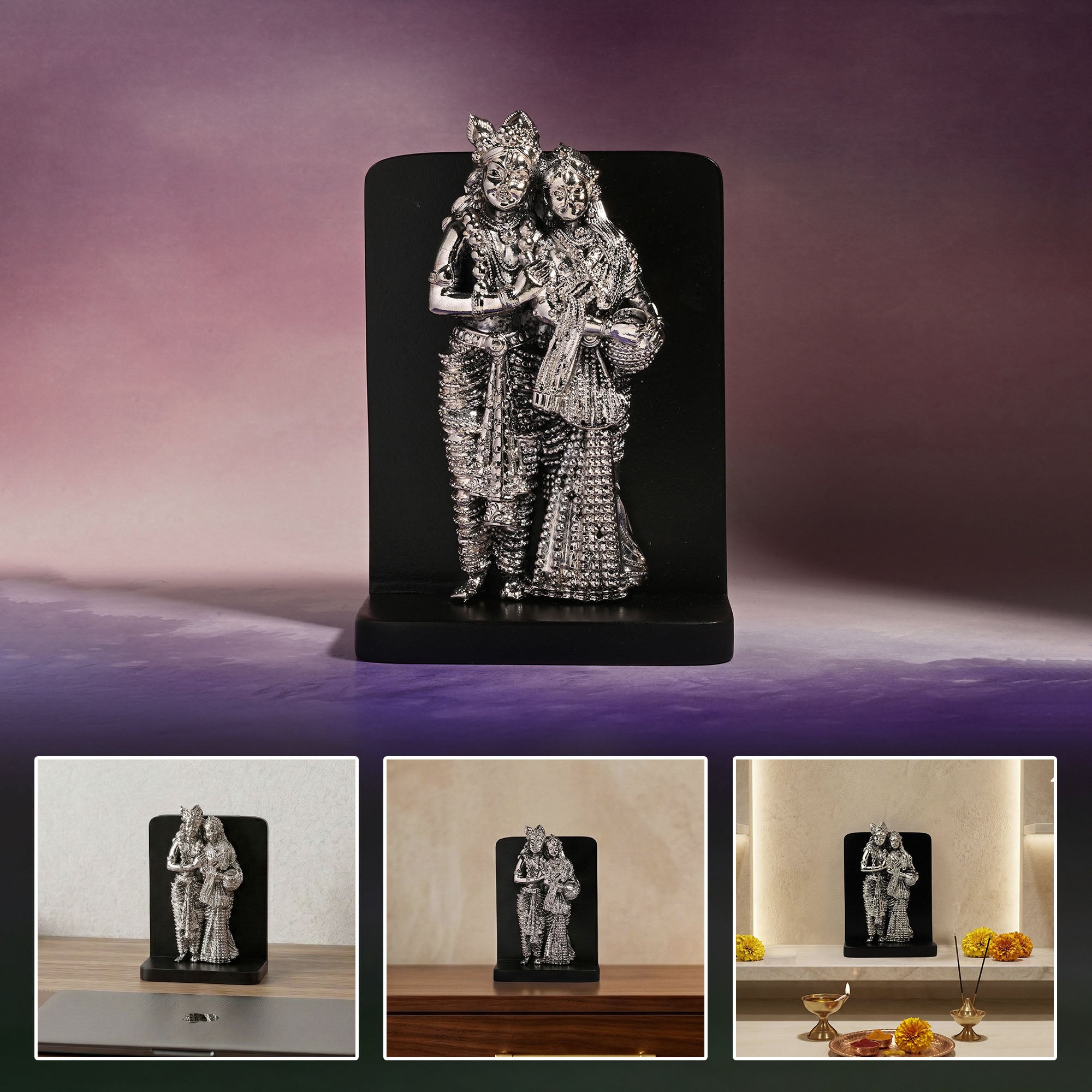 999 Silver Plated Radha Krishna Idol