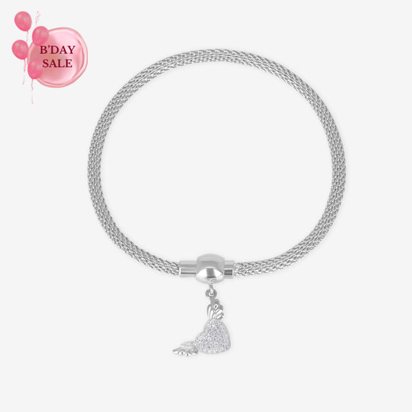 Textured Heart Feather Charm Bracelet - Touch925