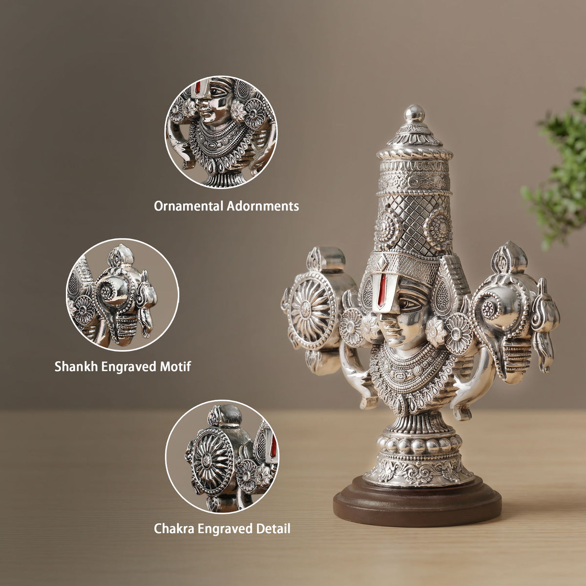 999 Silver Plated Tirupati Balaji Idol