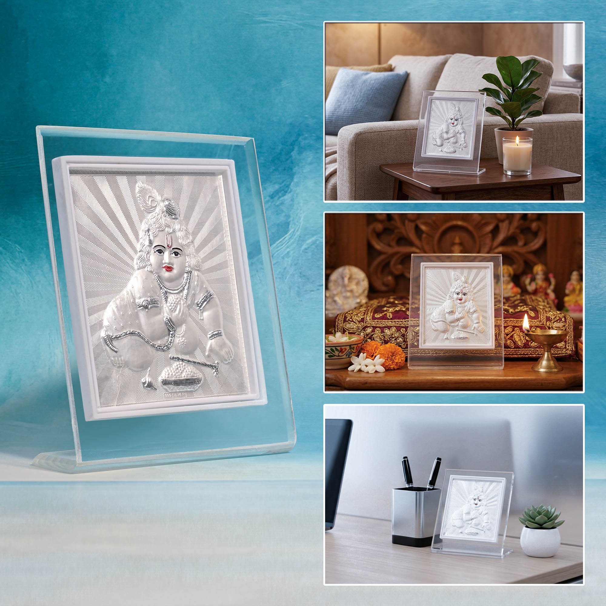999 Silver Laddu Gopal Frame