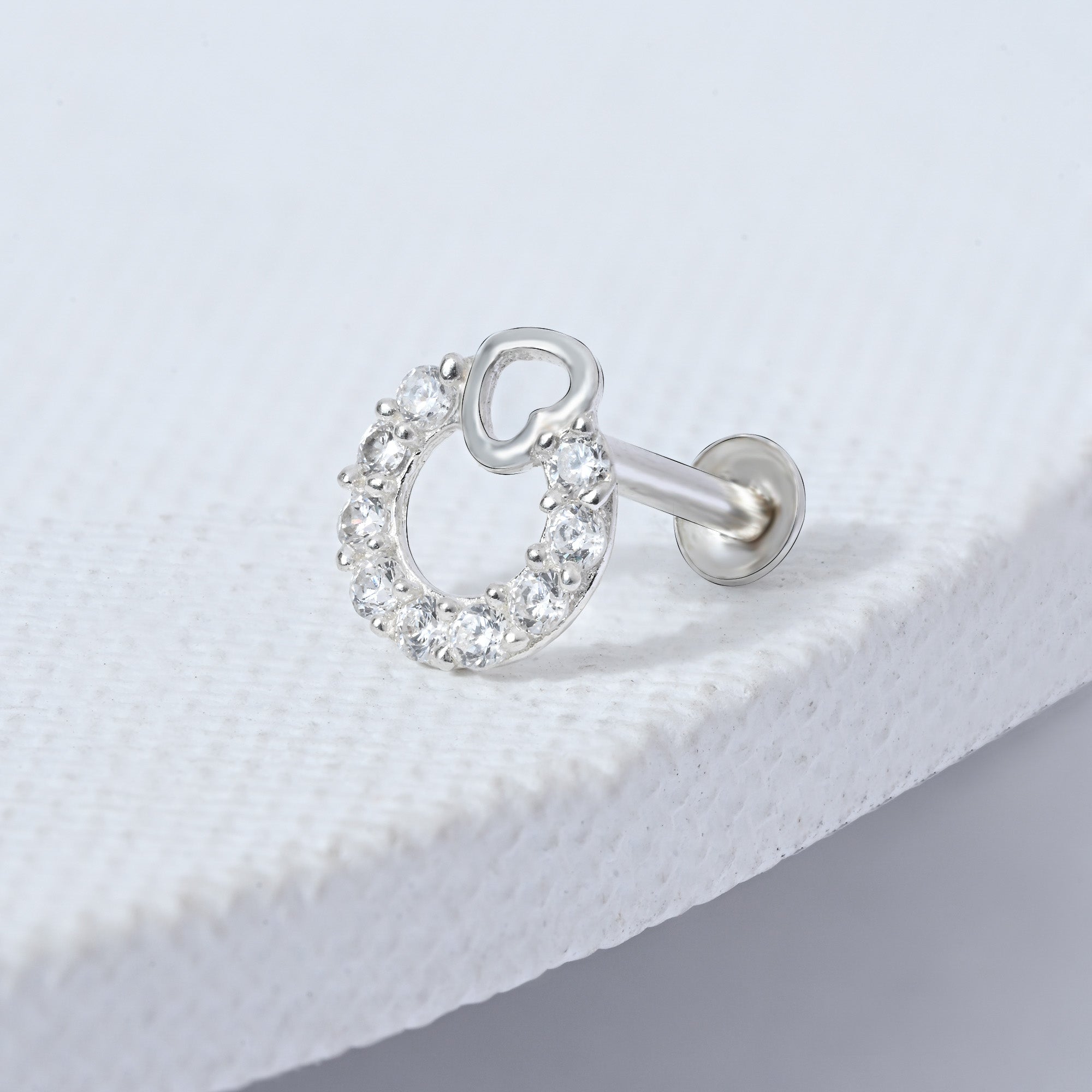 Heart Loop CZ Silver Nose Pin