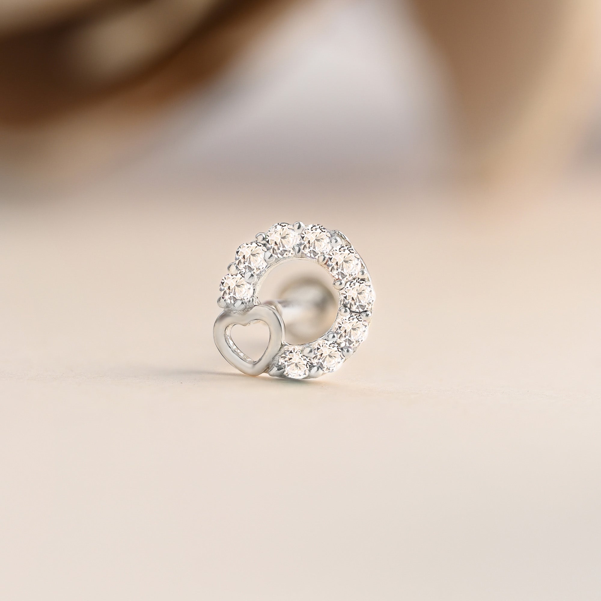 Heart Loop CZ Silver Nose Pin
