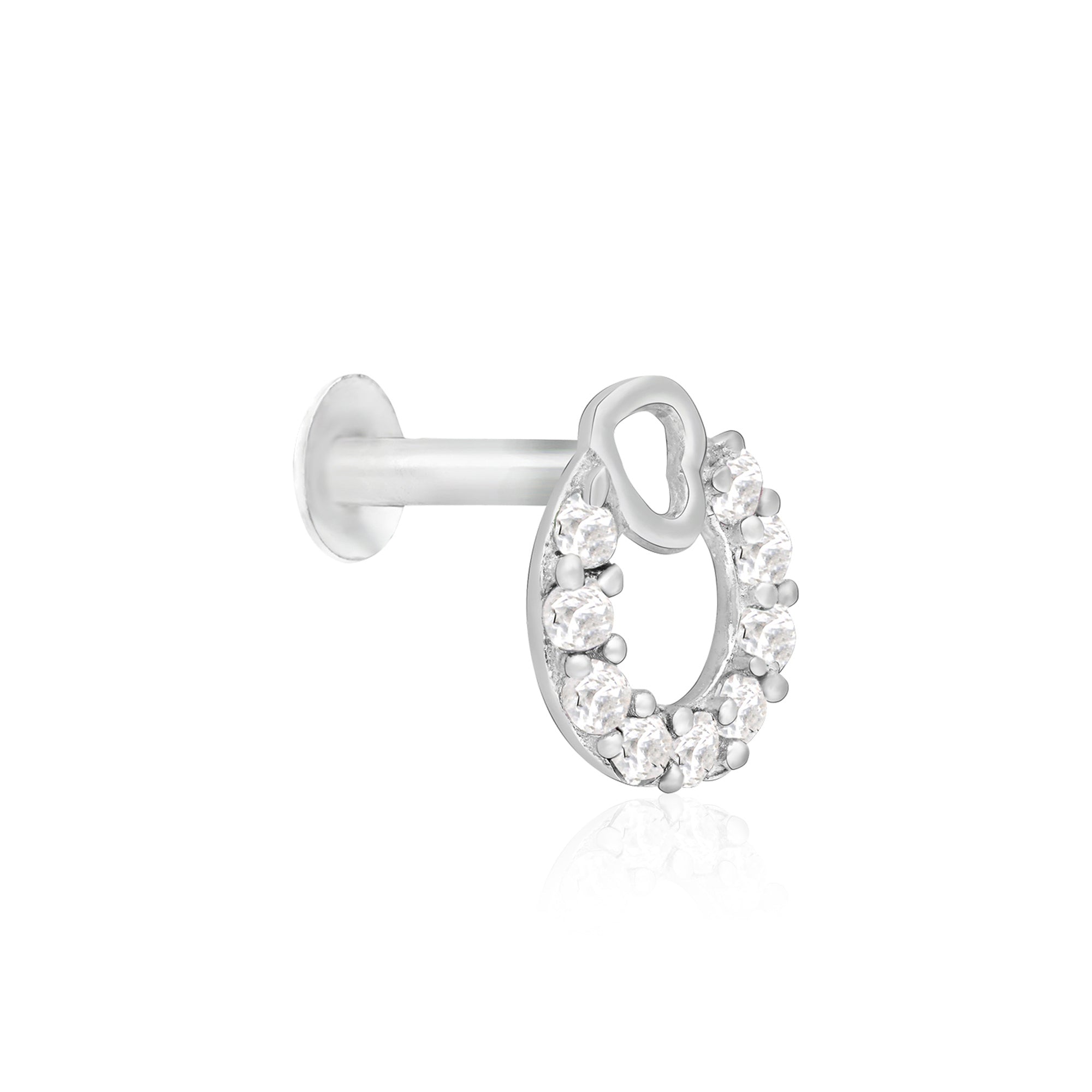 Heart Loop CZ Silver Nose Pin