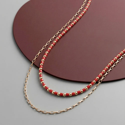 Red Beaded Layered Necklace