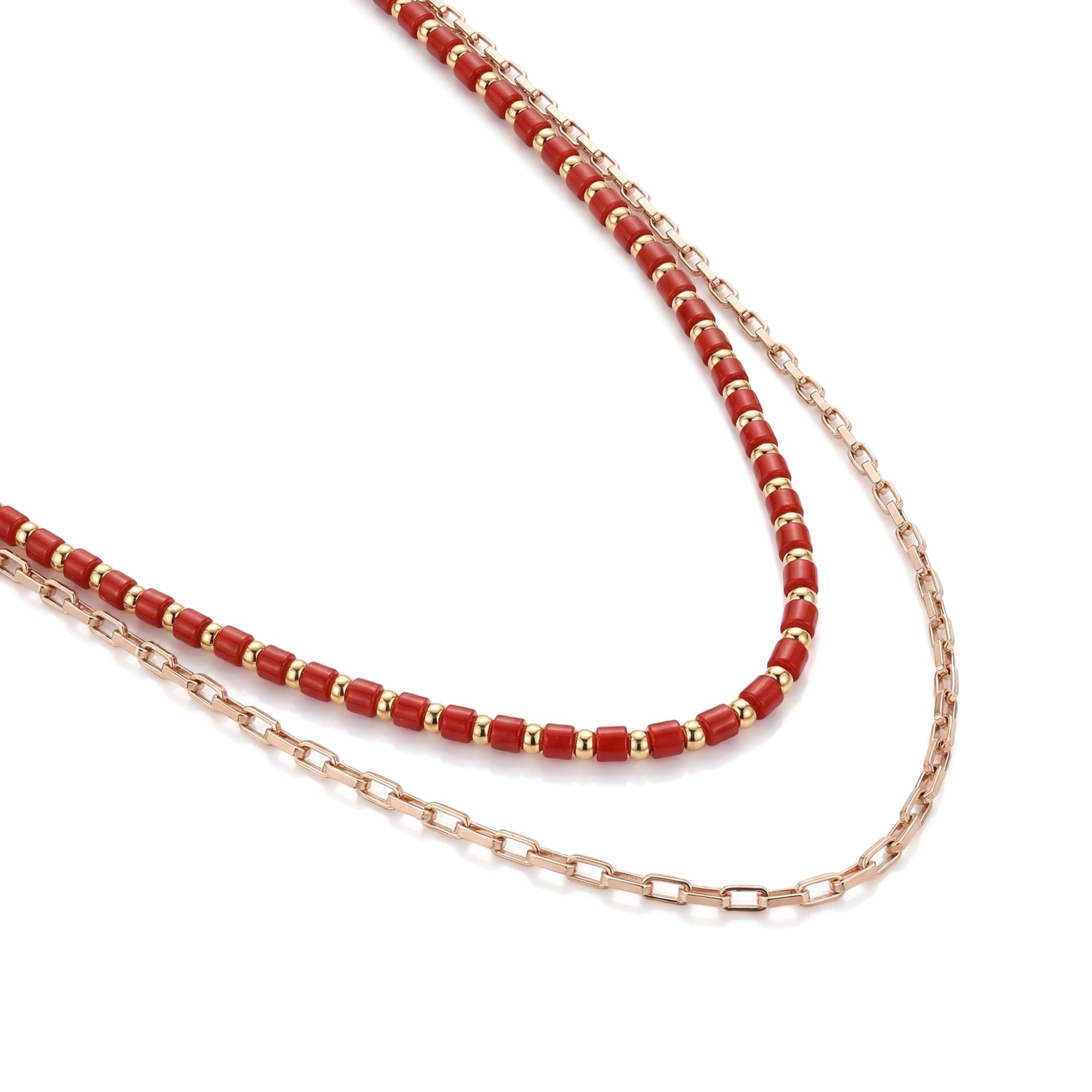 Red Beaded Layered Necklace