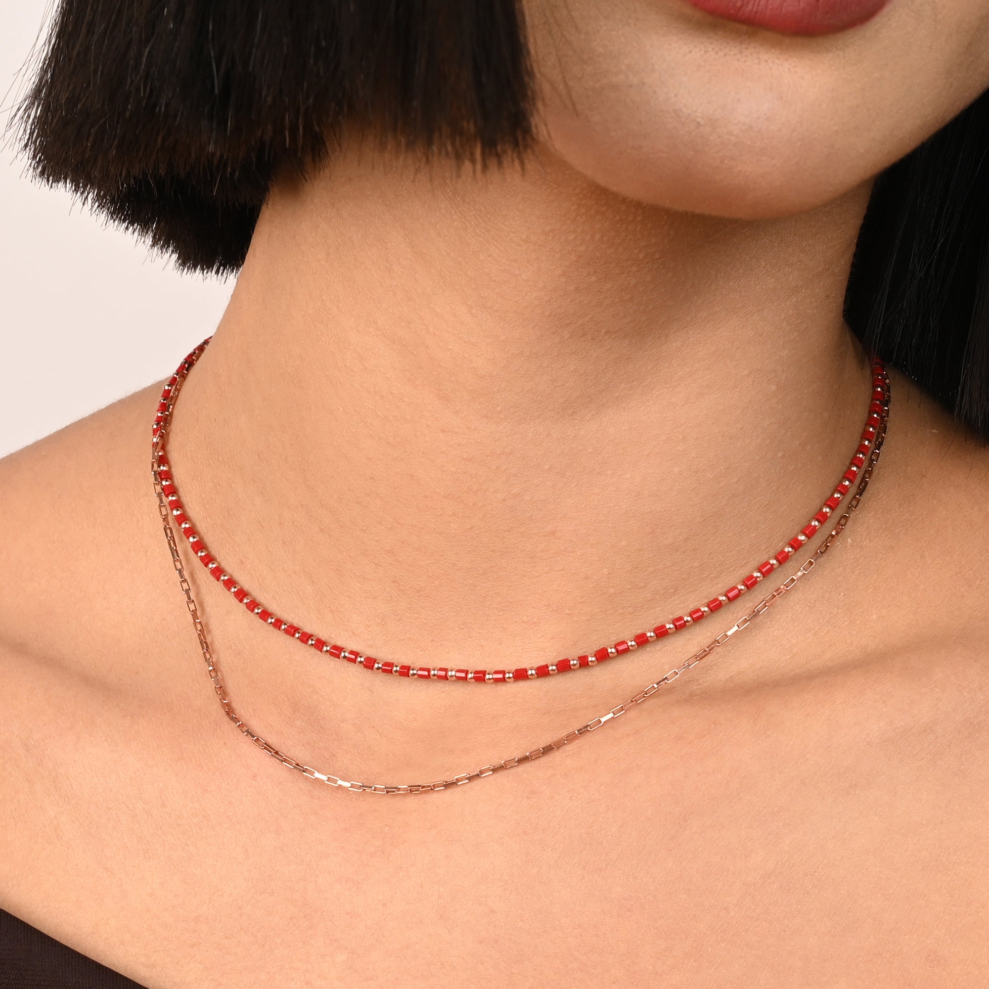 Red Beaded Layered Necklace