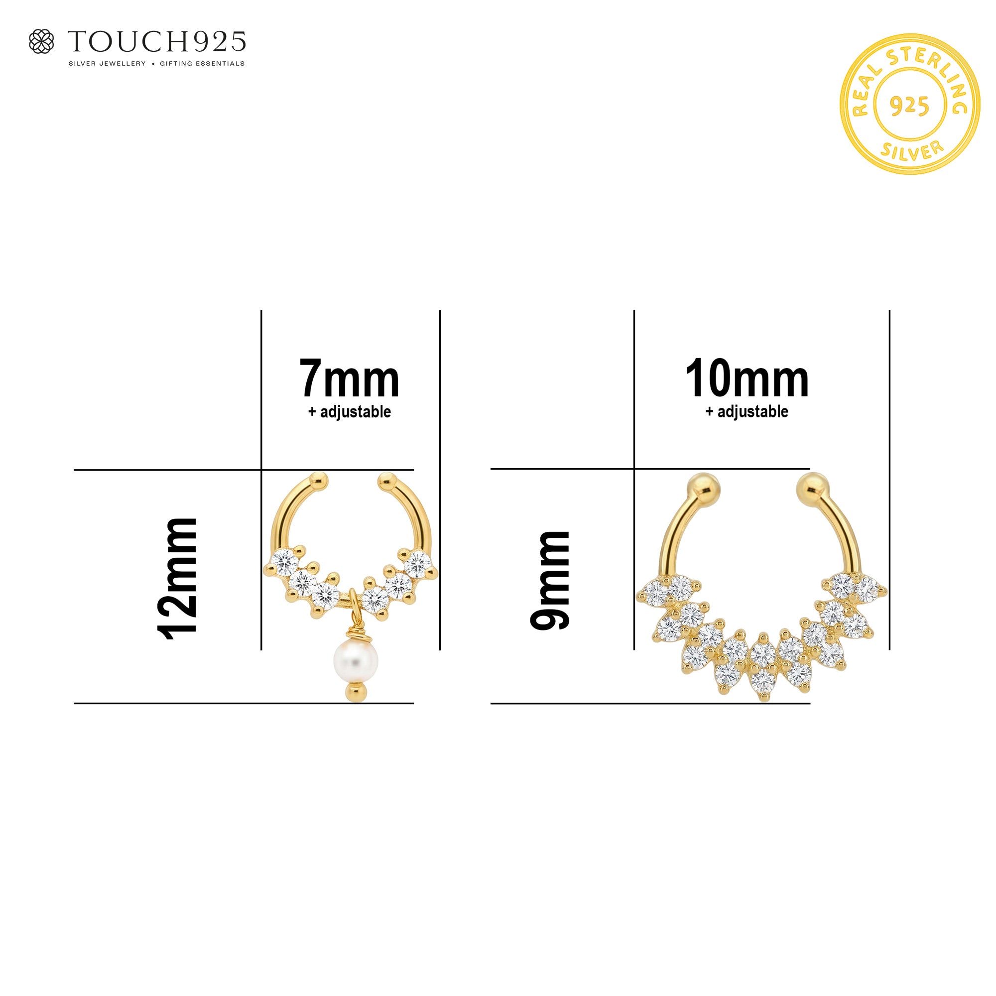 V-Pavé & Drop Septum Nose Ring Set