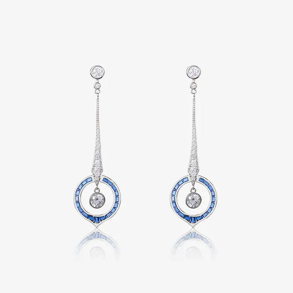 Blue and White Cz Cascade Earrings