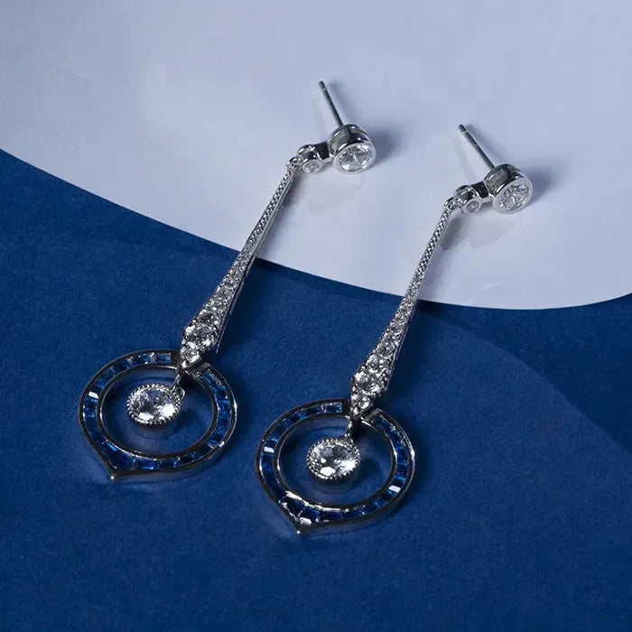 Blue and White Cz Cascade Earrings - Touch925
