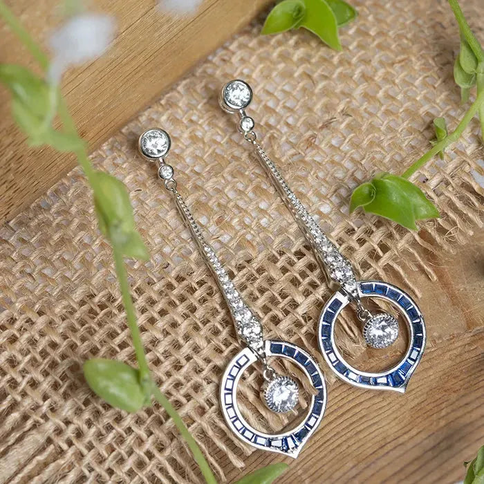 Blue and White Cz Cascade Earrings - Touch925