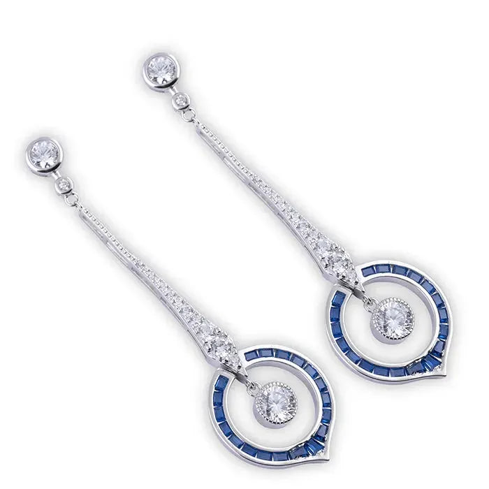 Blue and White Cz Cascade Earrings - Touch925