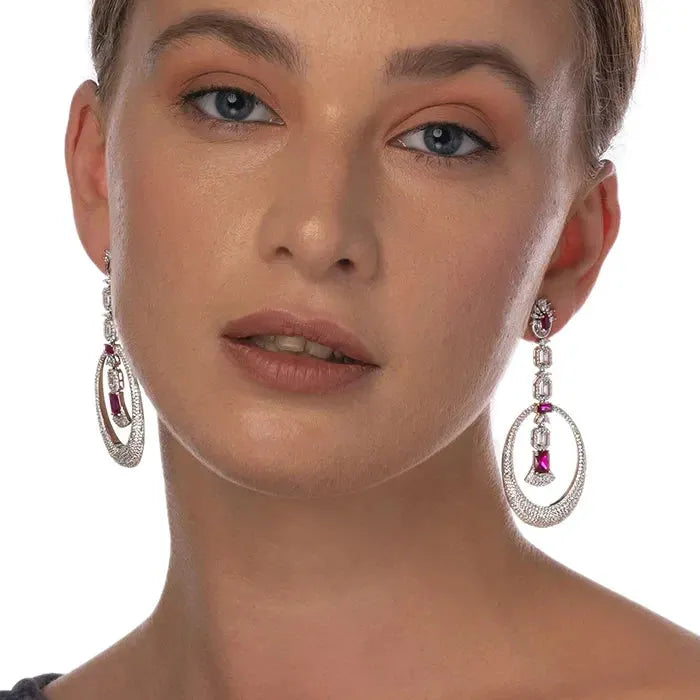 Sleek Opulent Pink Cz Earrings - Touch925