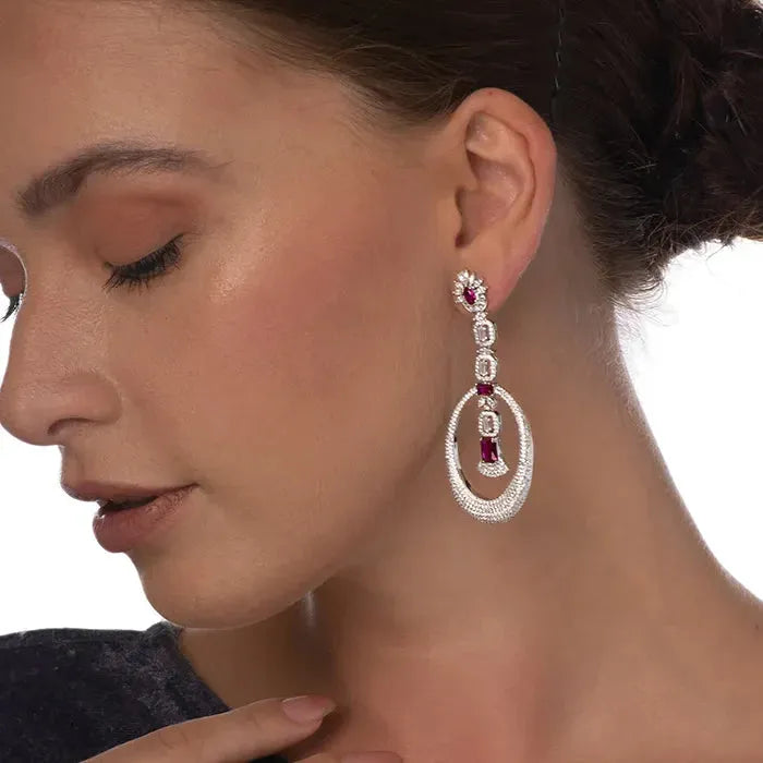 Sleek Opulent Pink Cz Earrings - Touch925