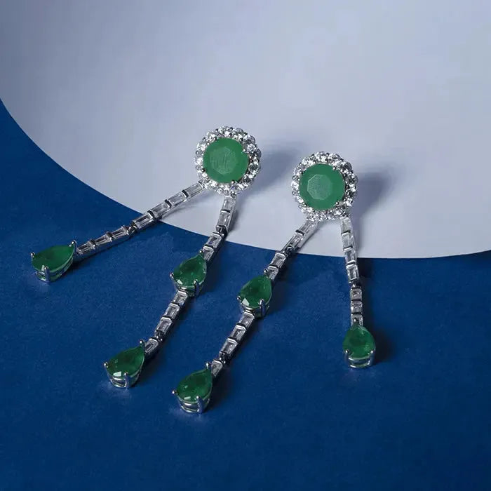 Dangling Green Pear shaped Accent Earrings - Touch925